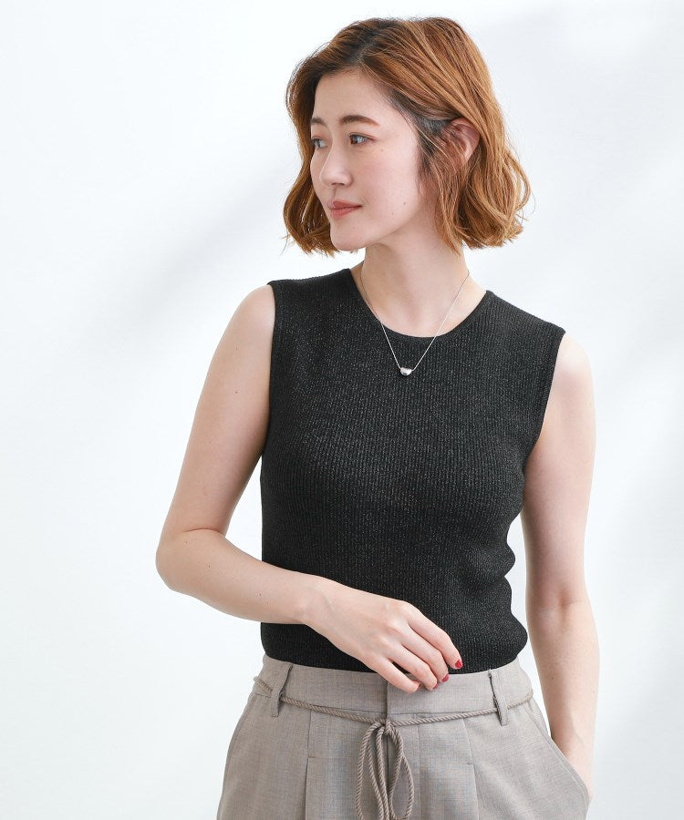 グローブ grove さりげないラメで毎日のコーデにアクセントを リブラメニットタンク （ブラック(019)） ブラック(019)