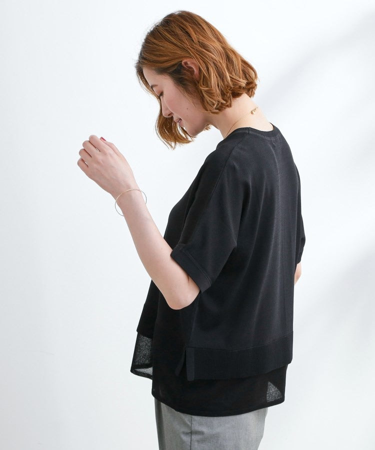 グローブ grove 【夏に嬉しい機能付き】やわらかドライタッチレイヤードライクニット （ブラック(019)） ブラック(019)