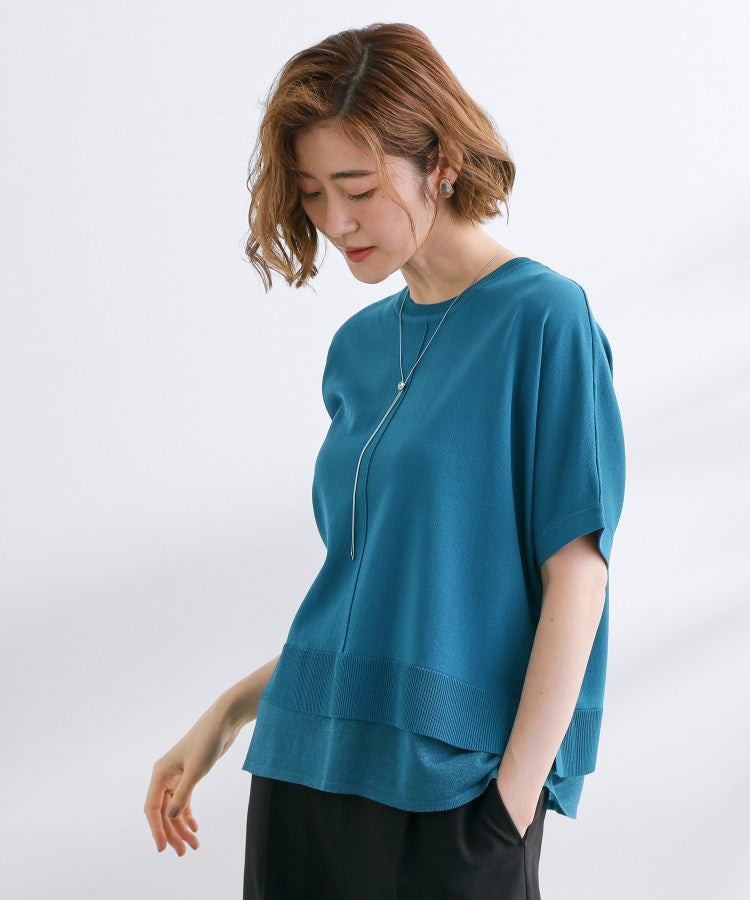 グローブ grove 【夏に嬉しい機能付き】やわらかドライタッチレイヤードライクニット （ブルーグリーン(097)） ブルーグリーン(097)