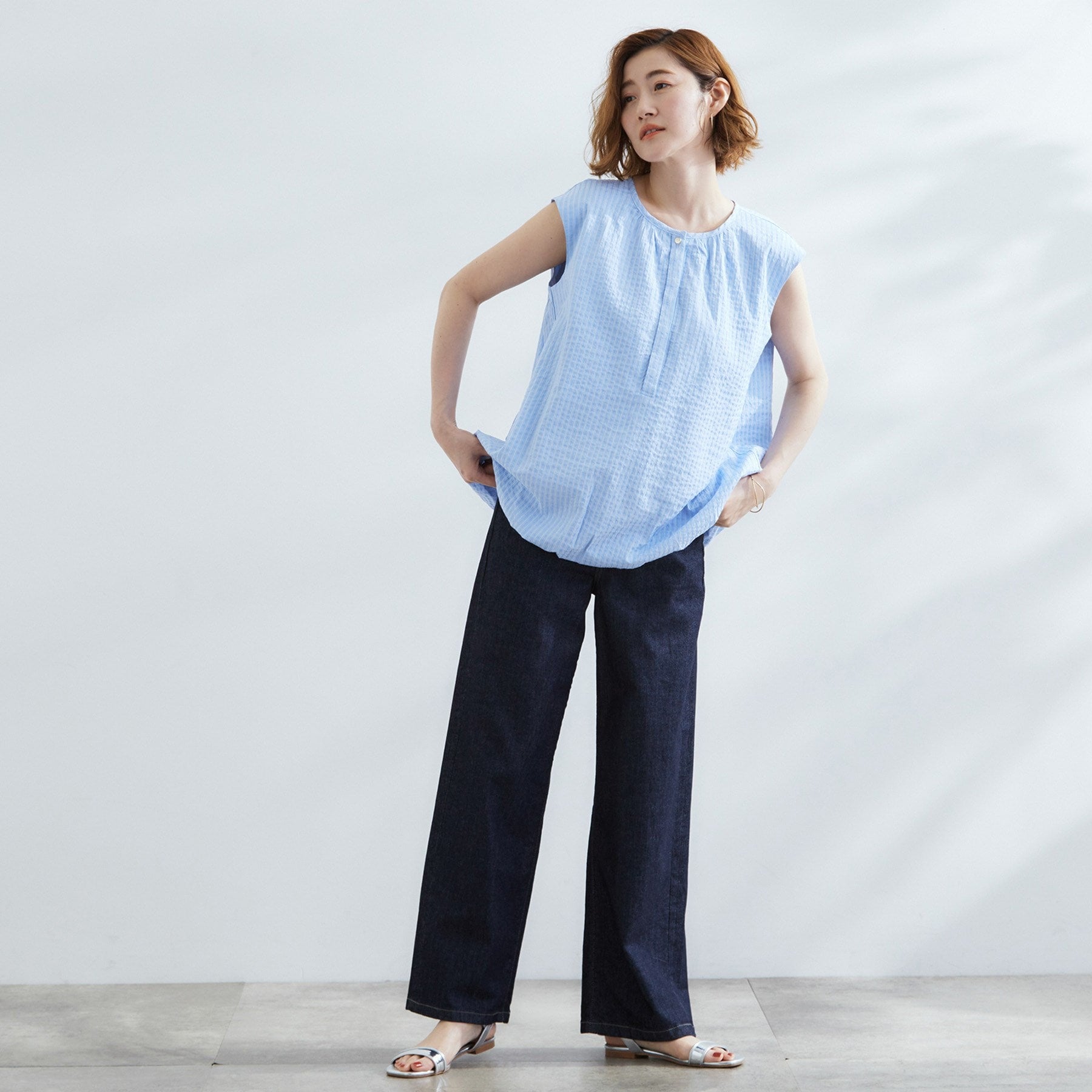 グローブ grove ストライプバルーンブラウス （オフホワイト(303)） オフホワイト(303)