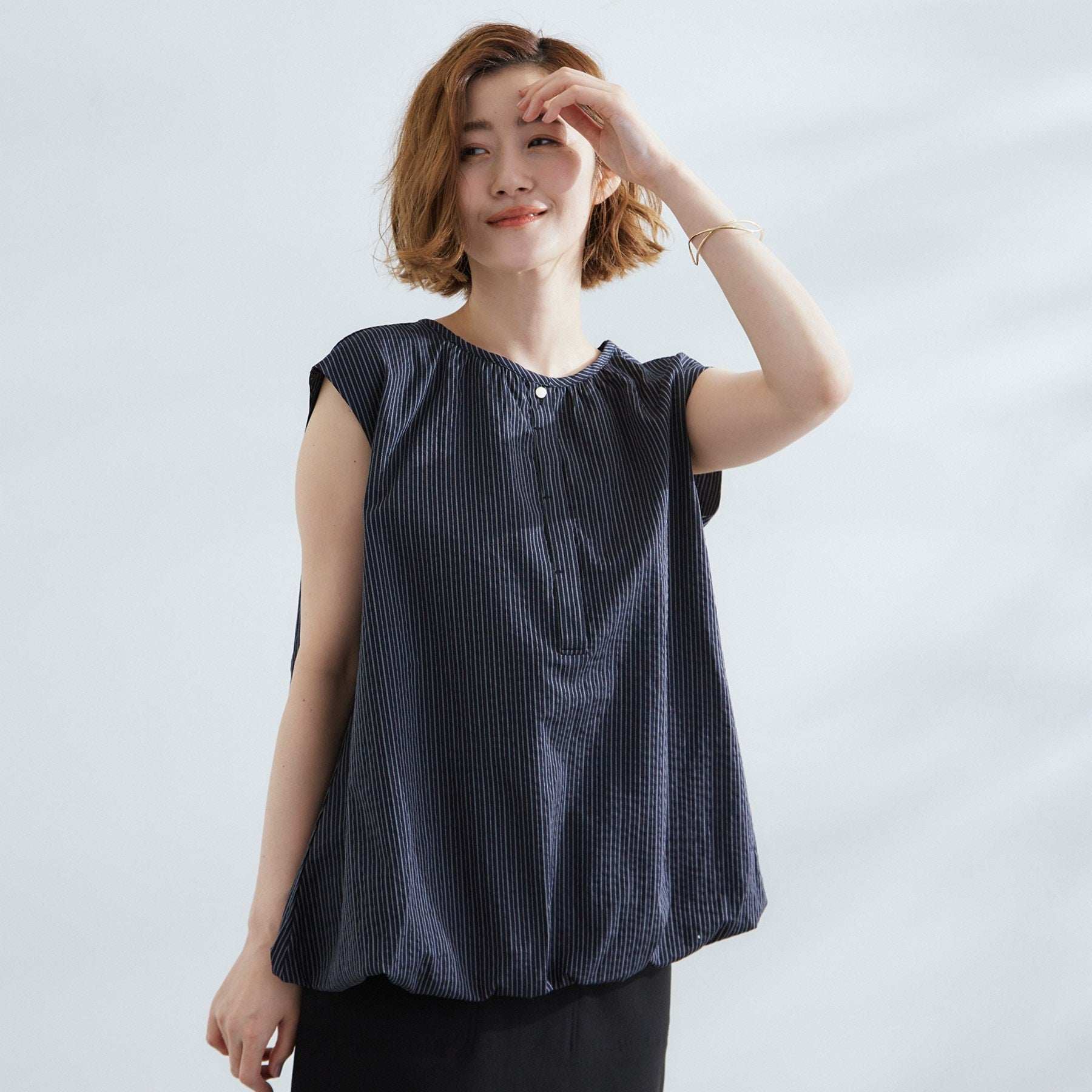 グローブ grove ストライプバルーンブラウス （ネイビー(394)） ネイビー(394)