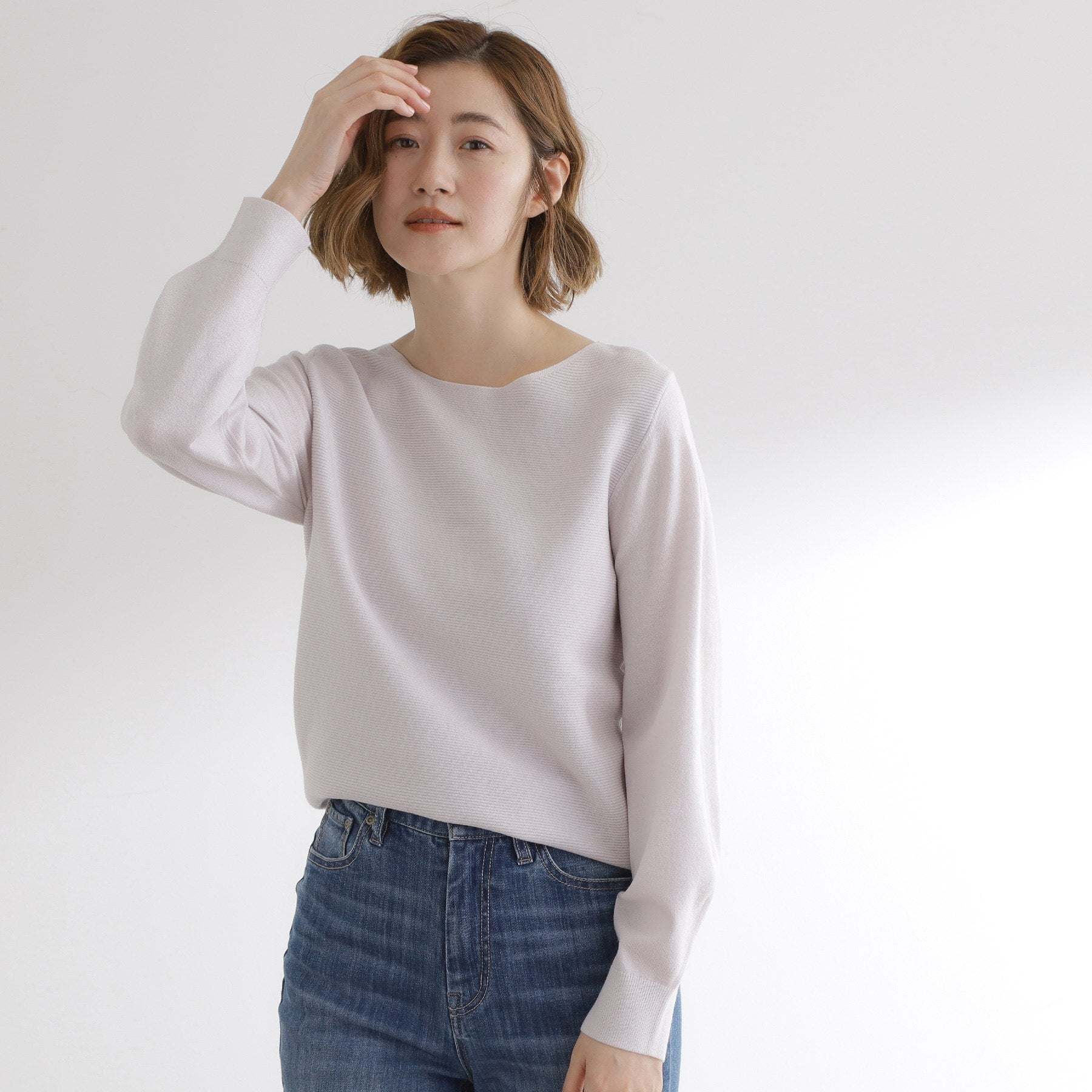 グローブ grove 【毛玉軽減】ガーターボートネックプルオーバー （オフホワイト(003)） オフホワイト(003)