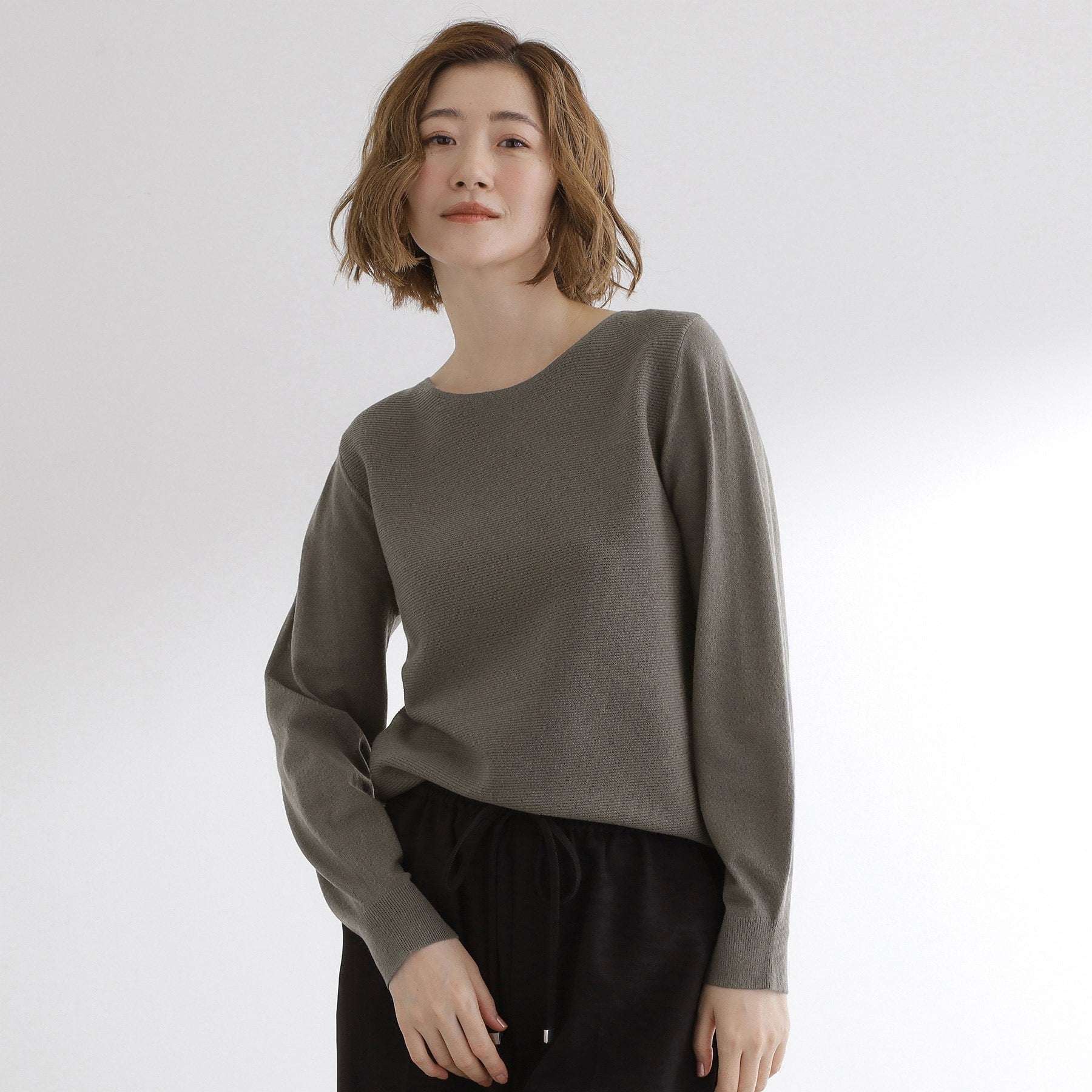 グローブ grove 【毛玉軽減】ガーターボートネックプルオーバー （チャコールグレー(014)） チャコールグレー(014)