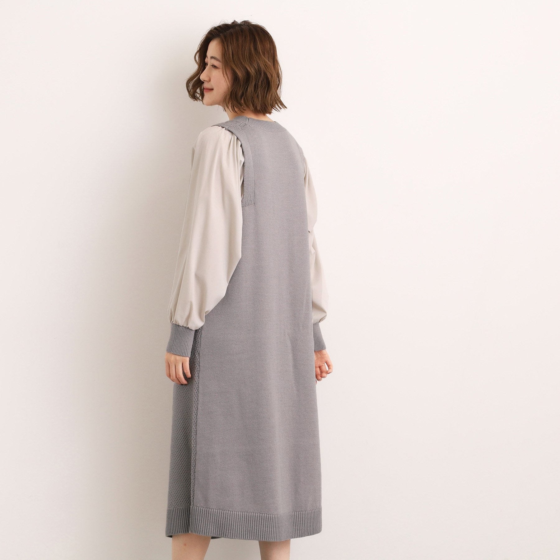 グローブ grove 袖布帛コンビケーブルニットワンピース （グレー(012)） グレー(012)