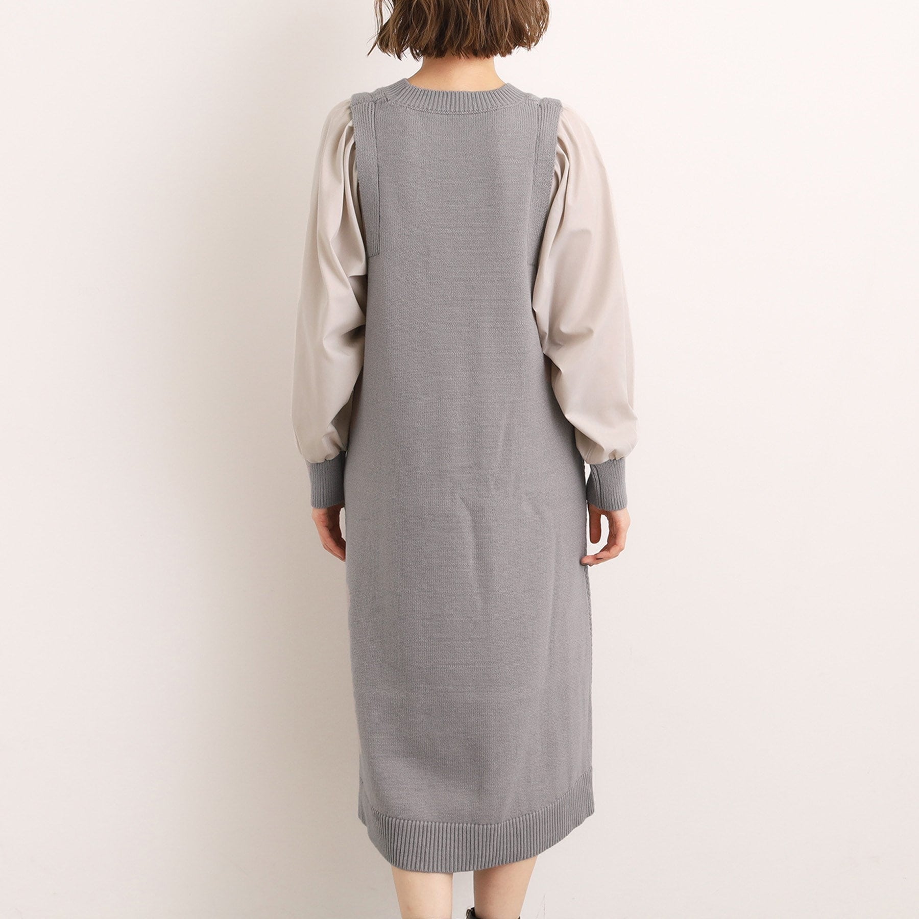 グローブ grove 袖布帛コンビケーブルニットワンピース （グレー(012)） グレー(012)