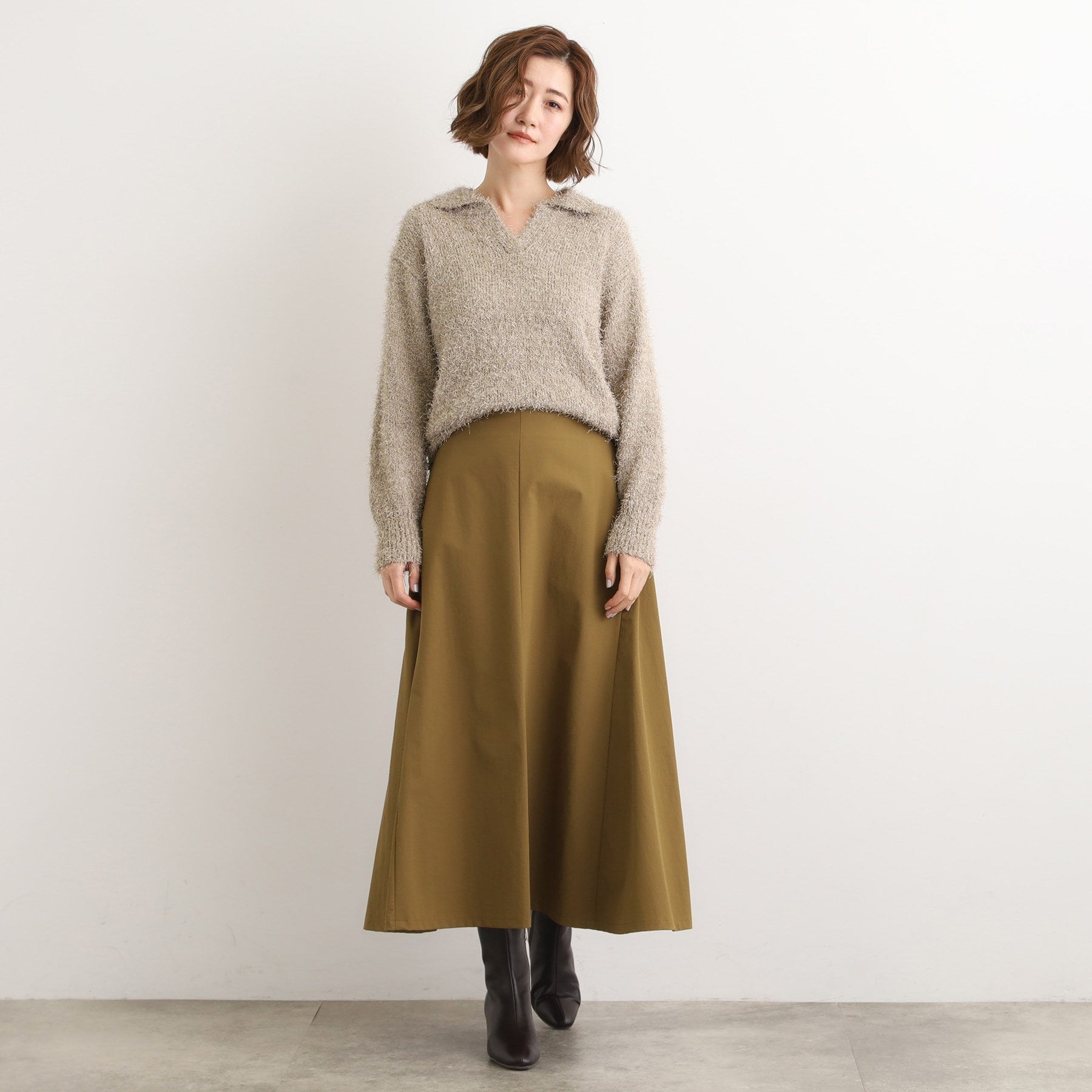 グローブ grove ラメフェザーヤーン オープンカラーニット （オフホワイト(003)） オフホワイト(003)