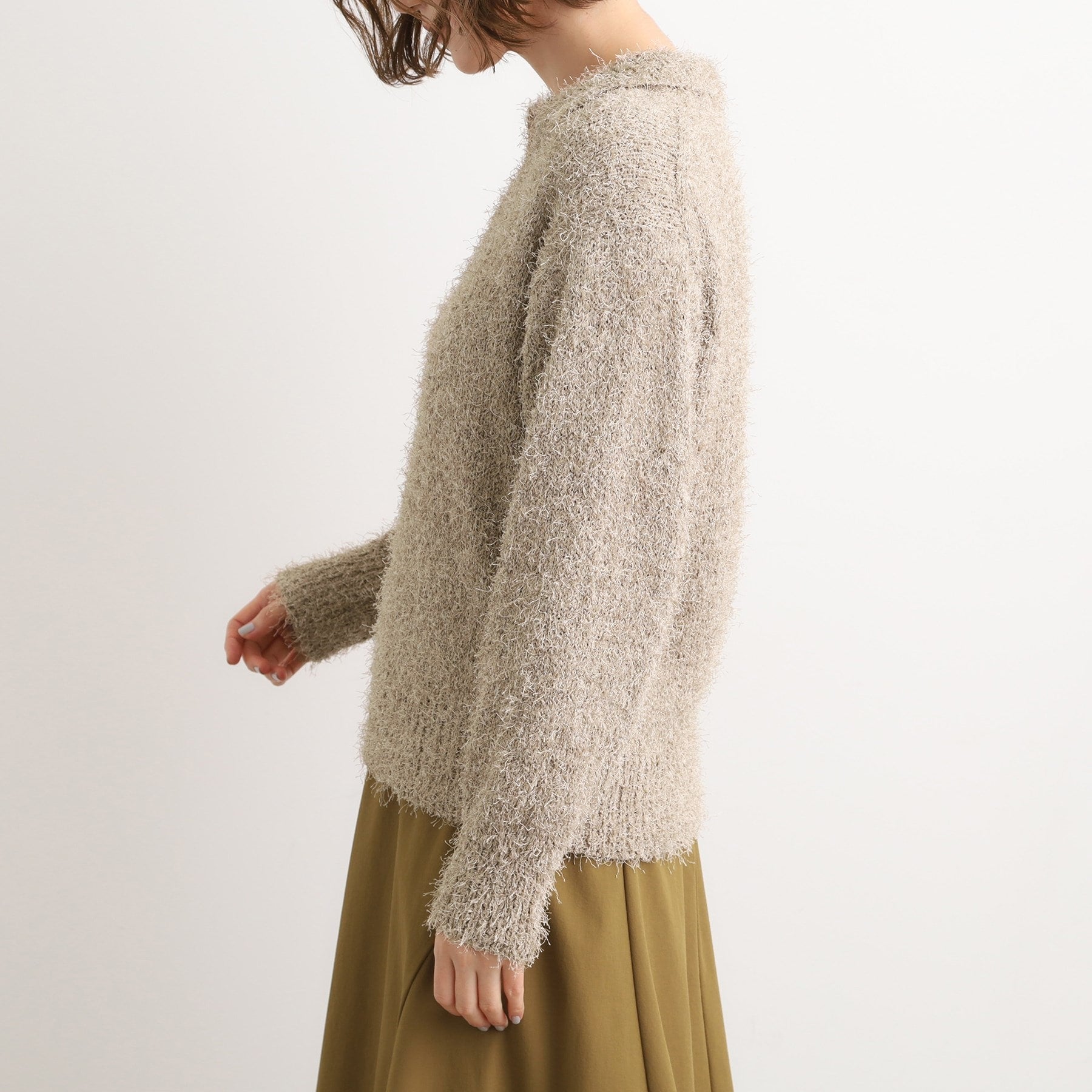 グローブ grove ラメフェザーヤーン オープンカラーニット （オフホワイト(003)） オフホワイト(003)