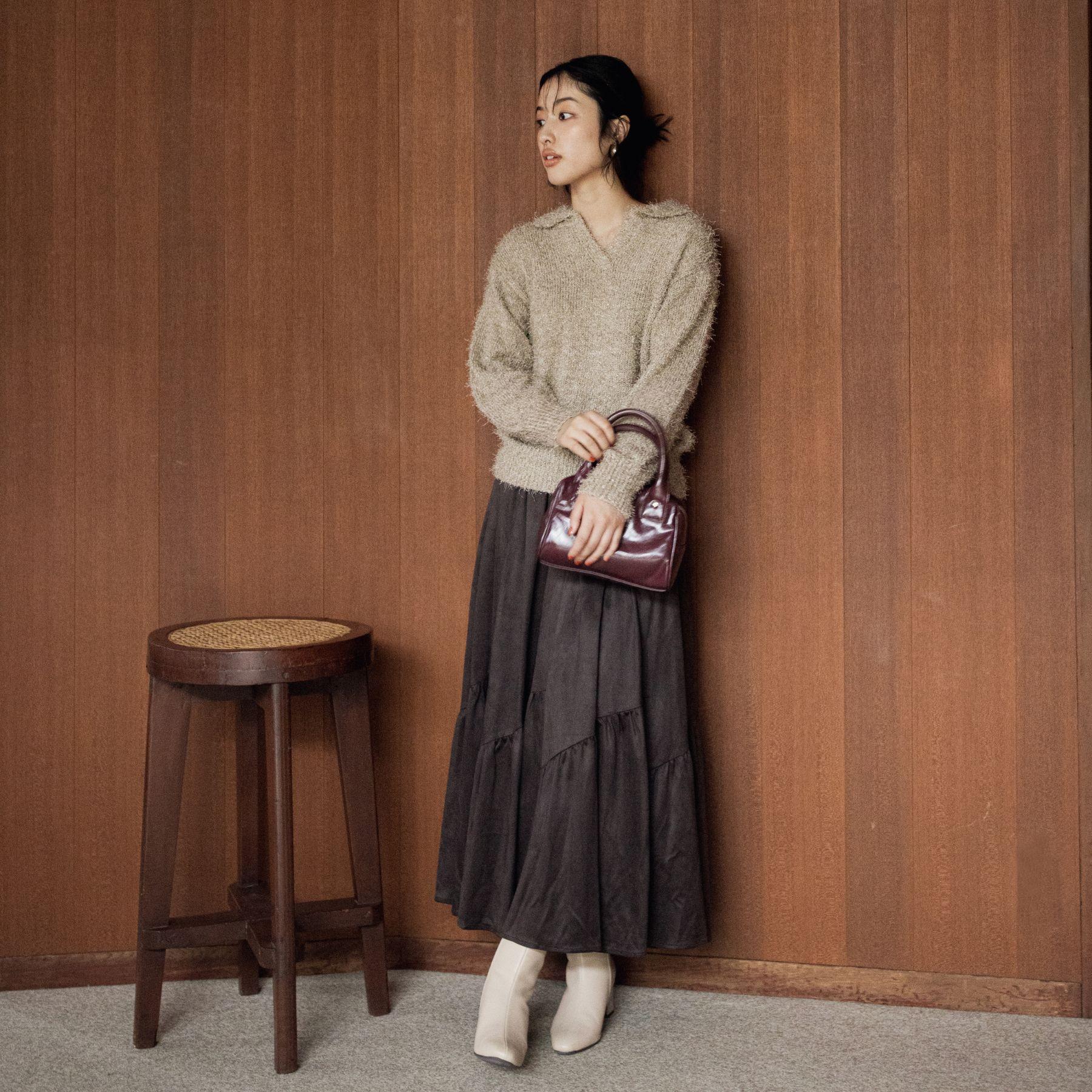 グローブ grove ラメフェザーヤーン オープンカラーニット （オフホワイト(003)） オフホワイト(003)