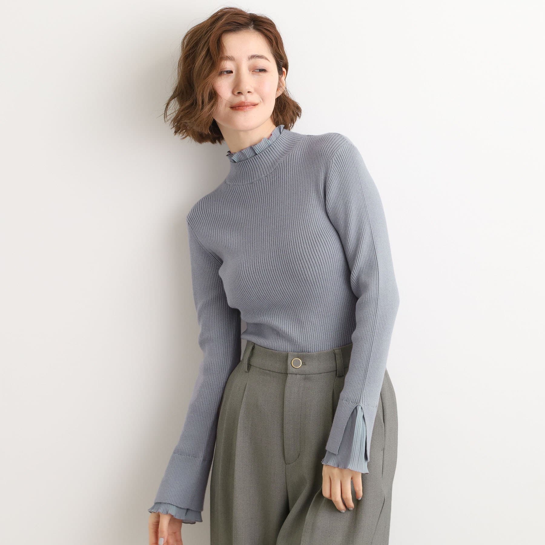 グローブ grove プリーツレイヤードニットプルオーバー （ブルー(091)） ブルー(091)