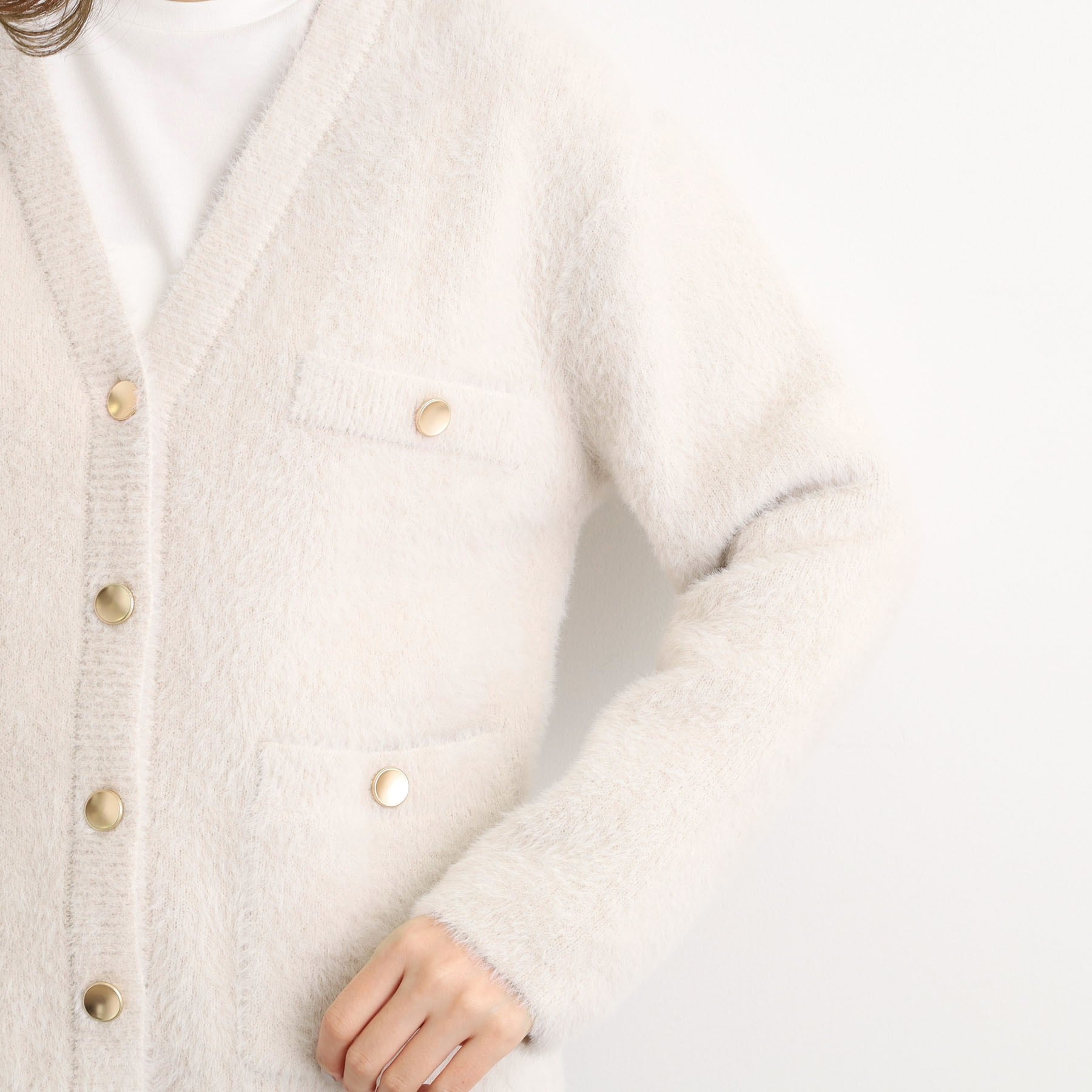 グローブ grove 軽やかフェザーで魅せる、クラシカルな主役カーディガン （グレージュ(050)） グレージュ(050)