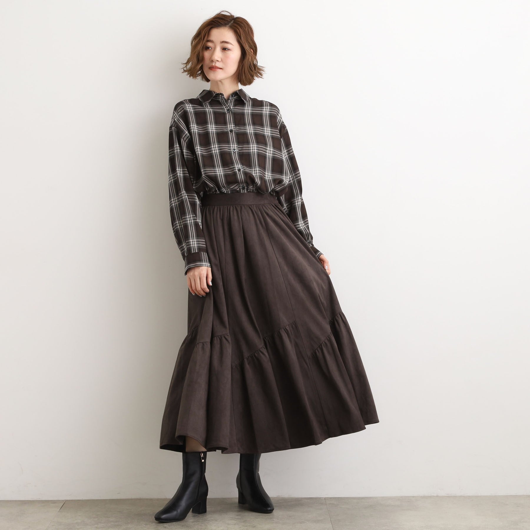 グローブ grove スエードライク マキシティアードスカート （グレージュ(050)） グレージュ(050)