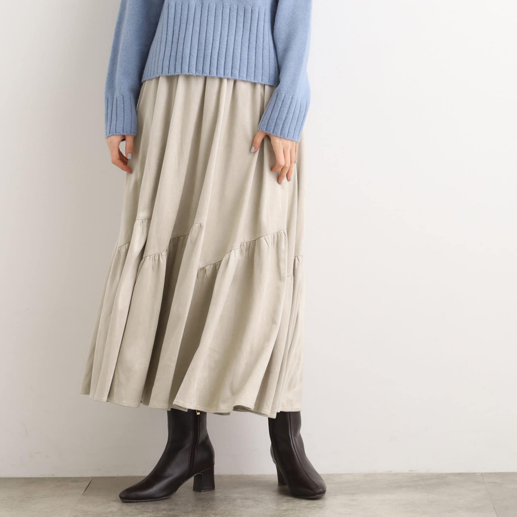 グローブ grove スエードライク マキシティアードスカート （グレージュ(050)） グレージュ(050)