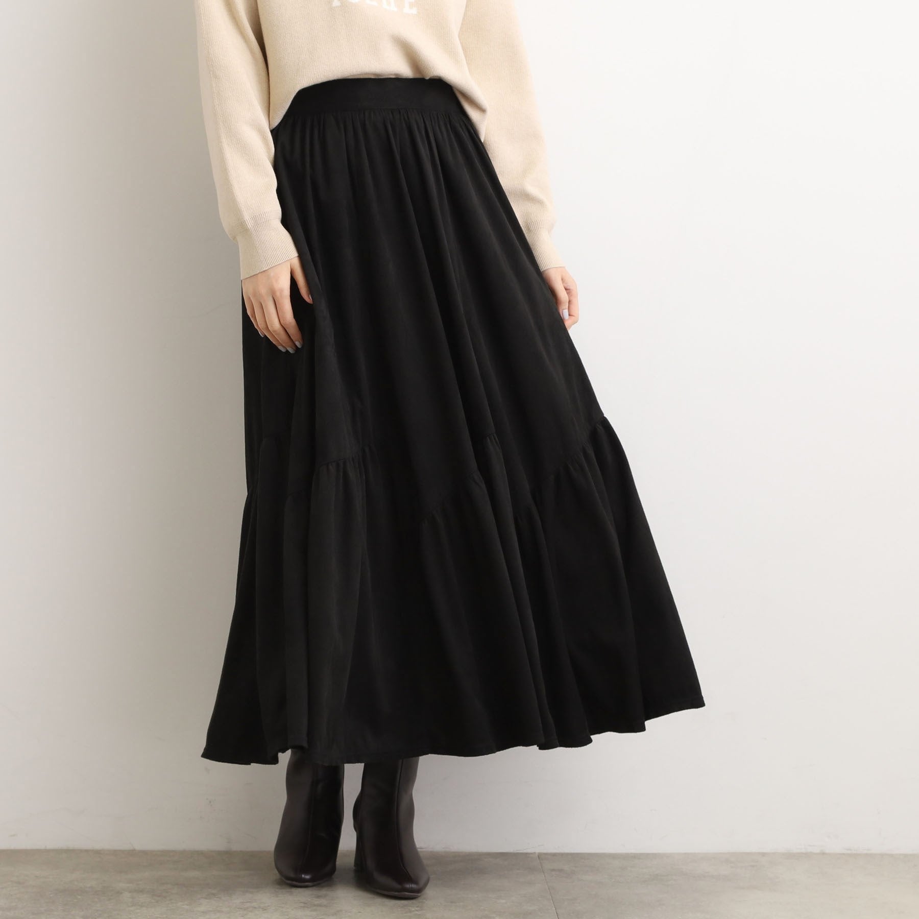 グローブ grove スエードライク マキシティアードスカート （ブラック(019)） ブラック(019)