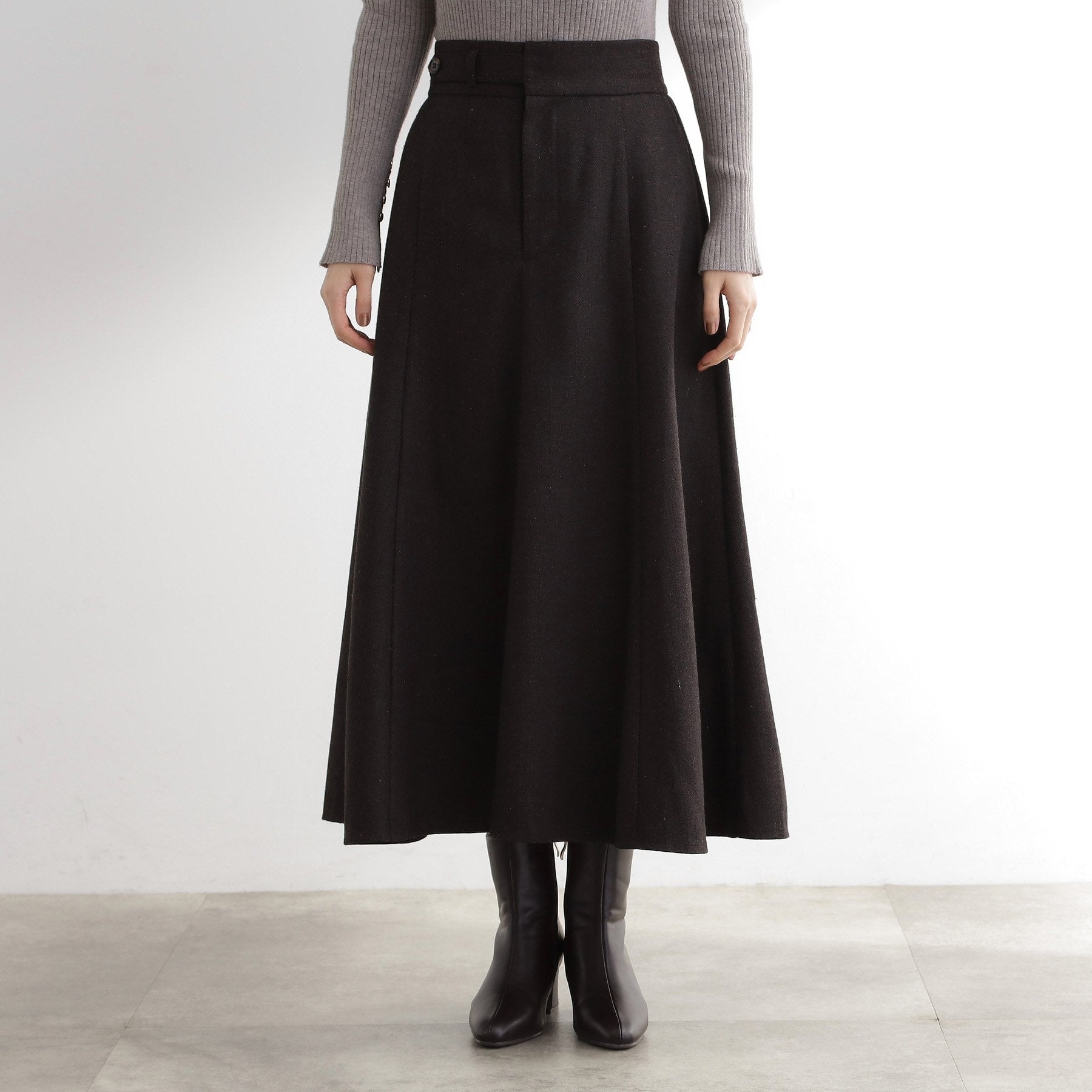 グローブ grove へリンボンツイードフレアマキシスカート （ブラウン(044)） ブラウン(044)