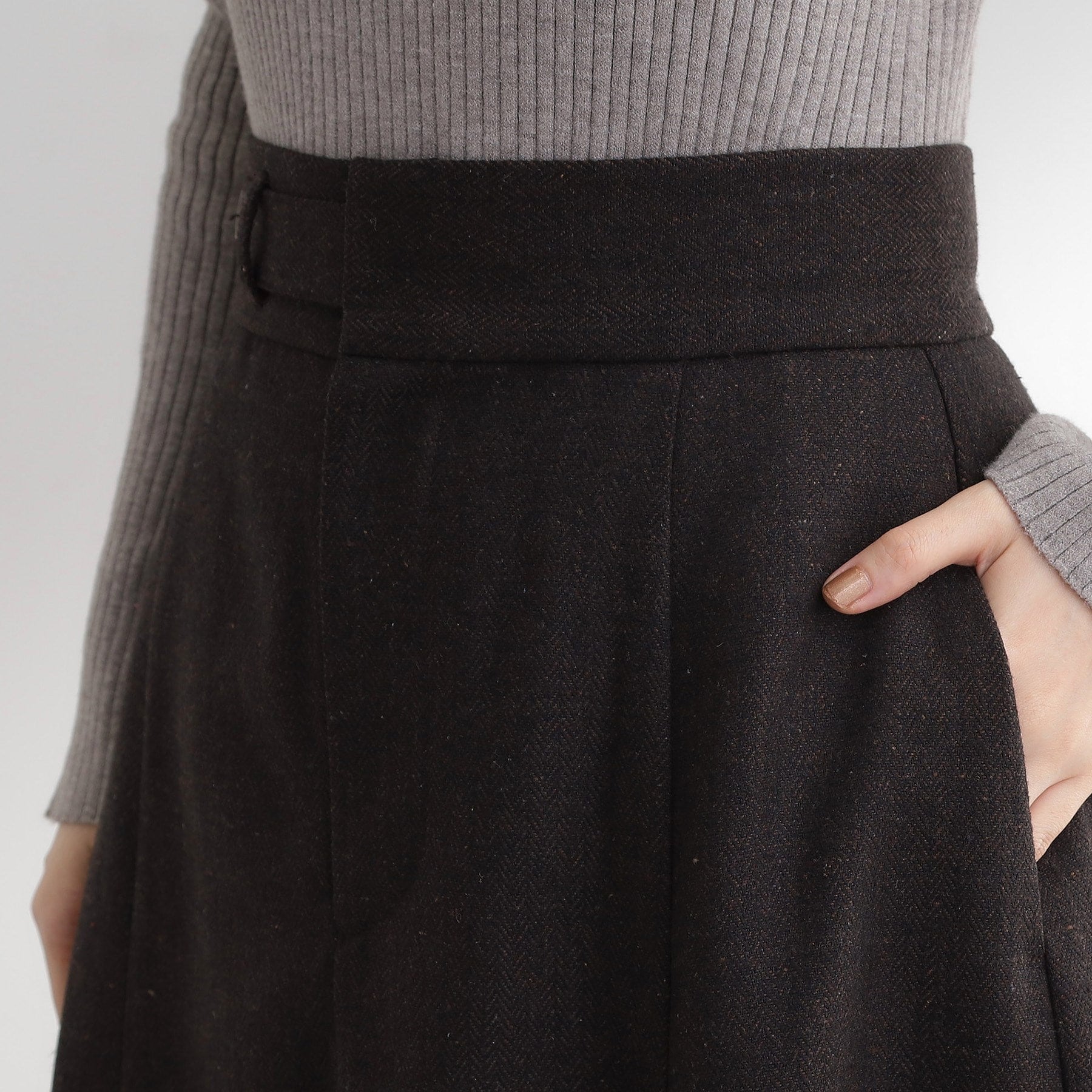 グローブ grove へリンボンツイードフレアマキシスカート （ブラウン(044)） ブラウン(044)