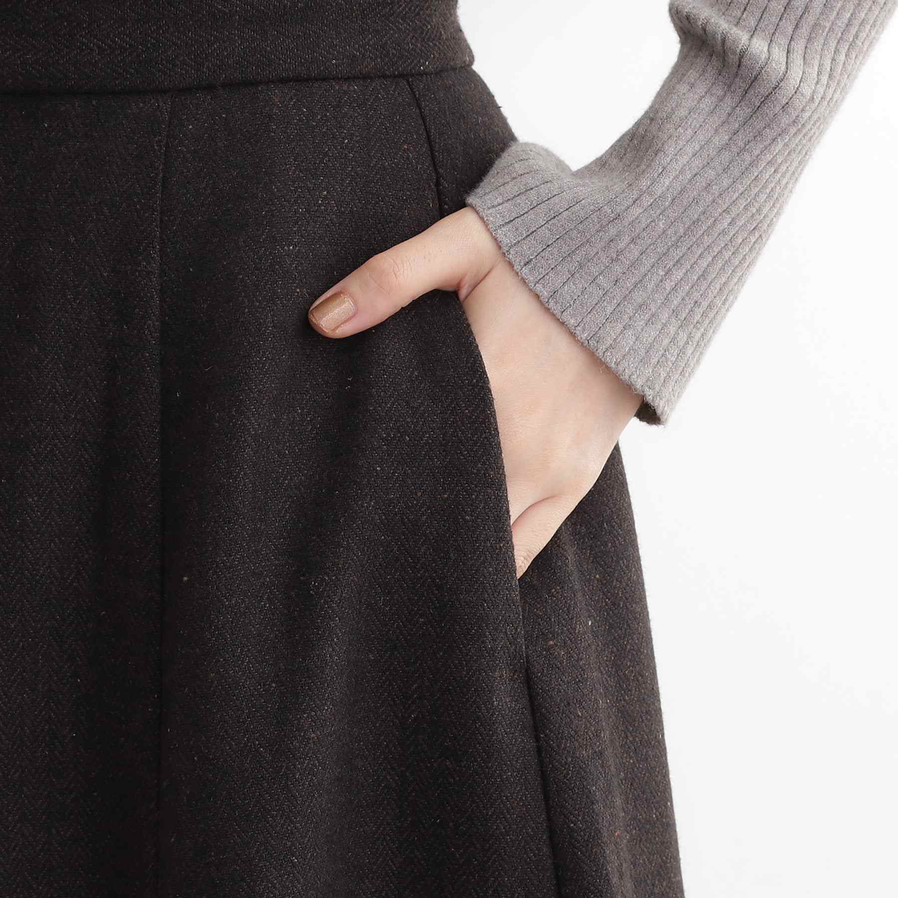 グローブ grove へリンボンツイードフレアマキシスカート （ブラウン(044)） ブラウン(044)