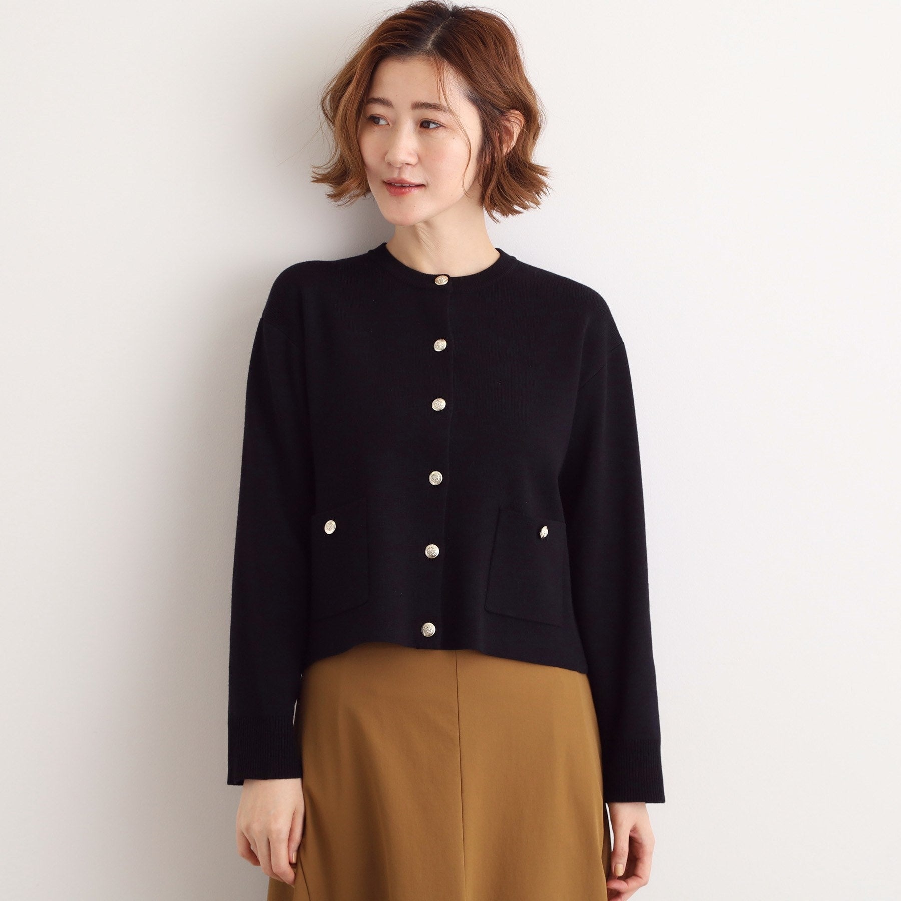 グローブ grove 【SET UP対応】ジャケットライク総針カーディガン （ブラック(019)） ブラック(019)