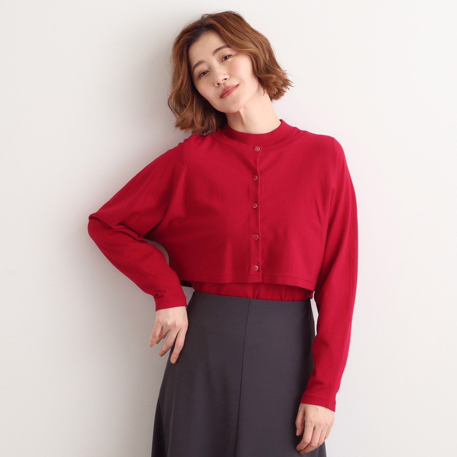 グローブ grove 【2WAY】クロップドカーディガンアンサンブル （レッド(063)） レッド(063)