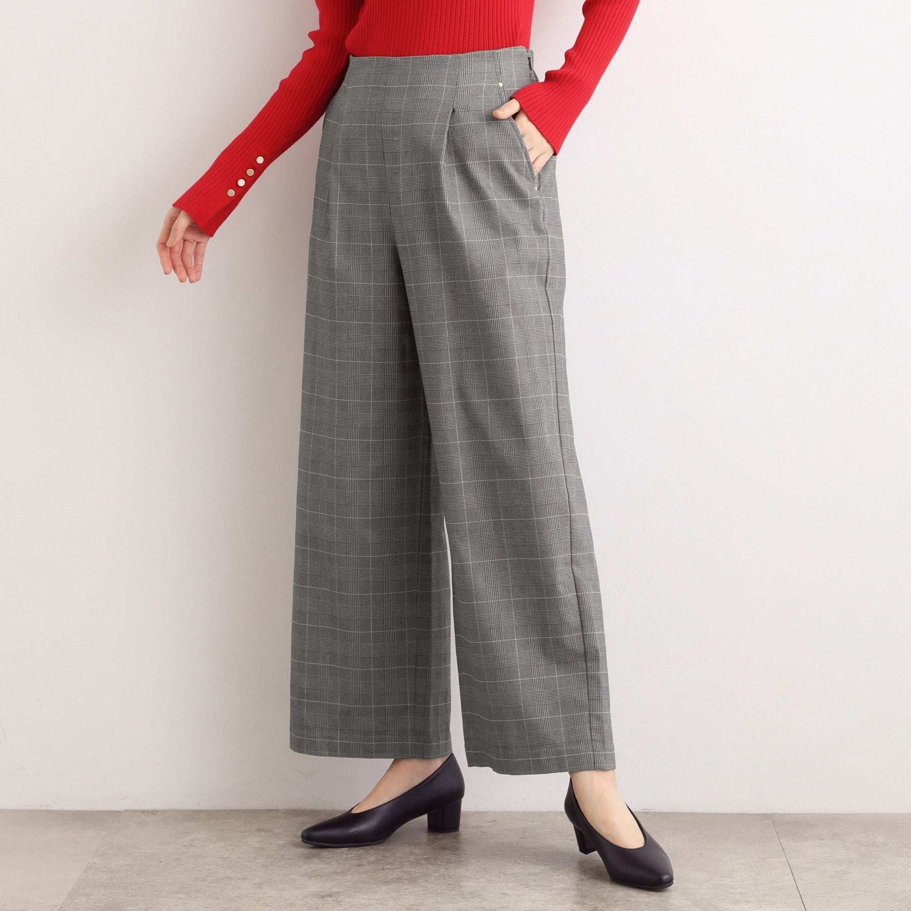 グローブ grove 【多機能】裏起毛ハイパーストレッチワイドパンツ （グレンチェック(204)） グレンチェック(204)