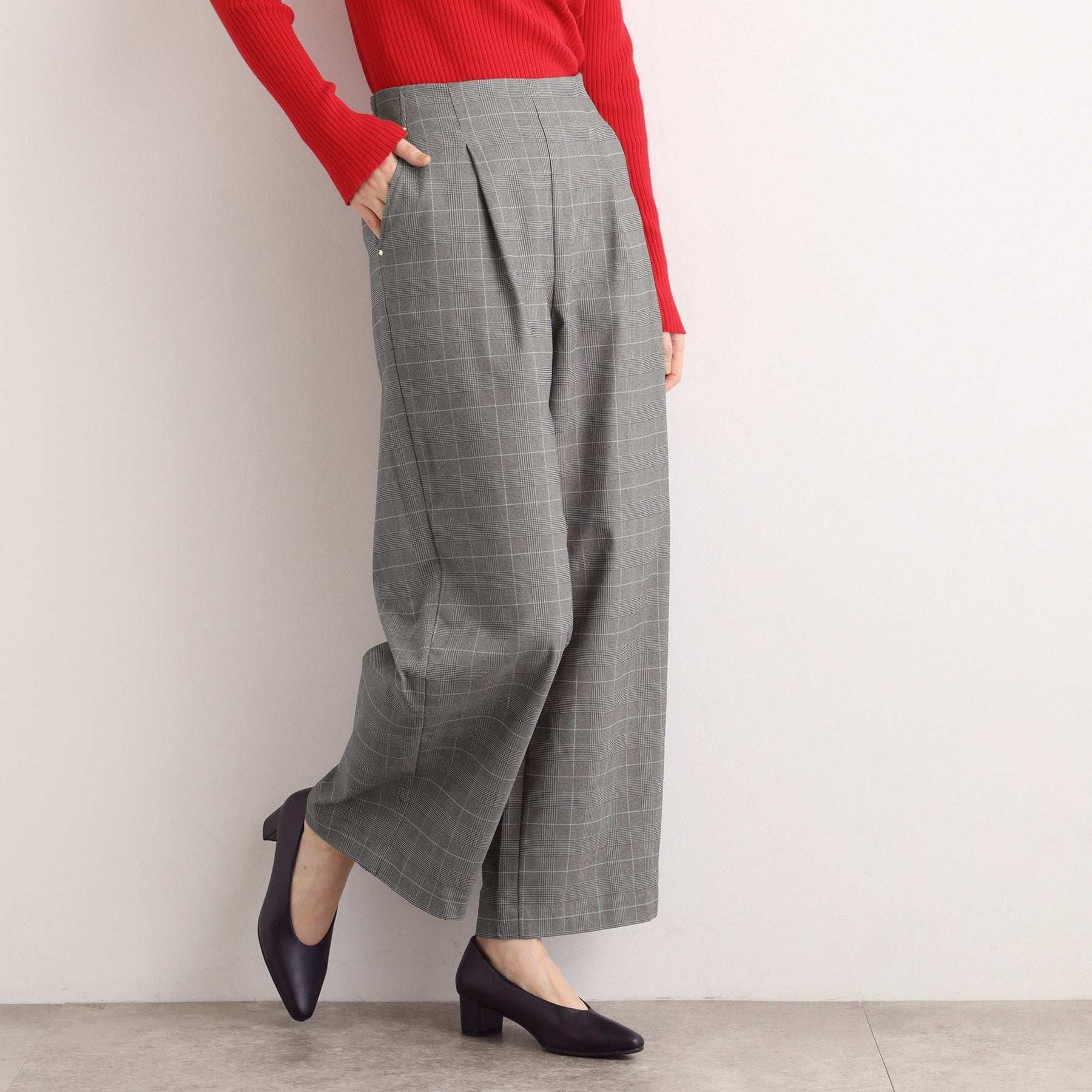 グローブ grove 【多機能】裏起毛ハイパーストレッチワイドパンツ （グレンチェック(204)） グレンチェック(204)