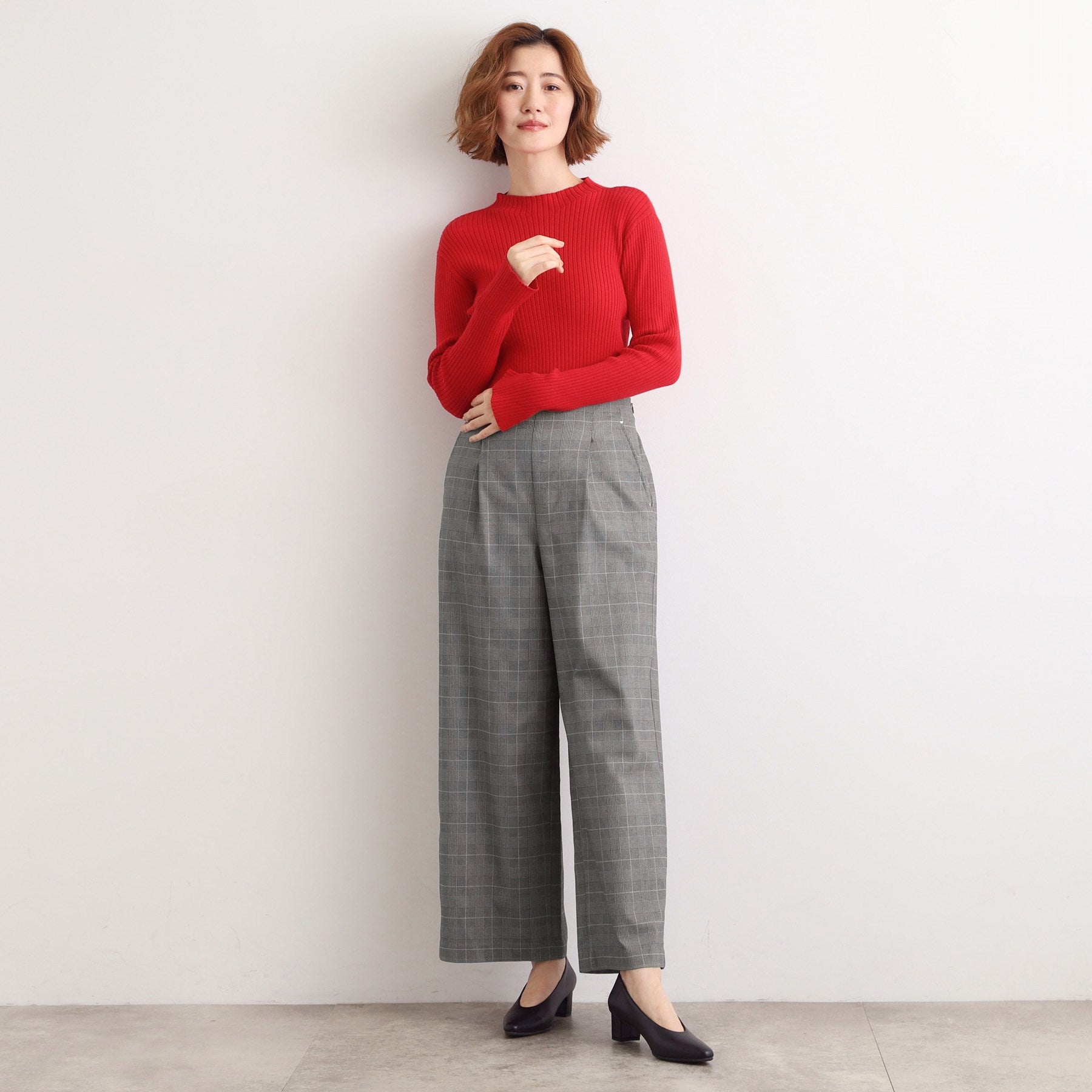 グローブ grove 【多機能】裏起毛ハイパーストレッチワイドパンツ （グレンチェック(204)） グレンチェック(204)