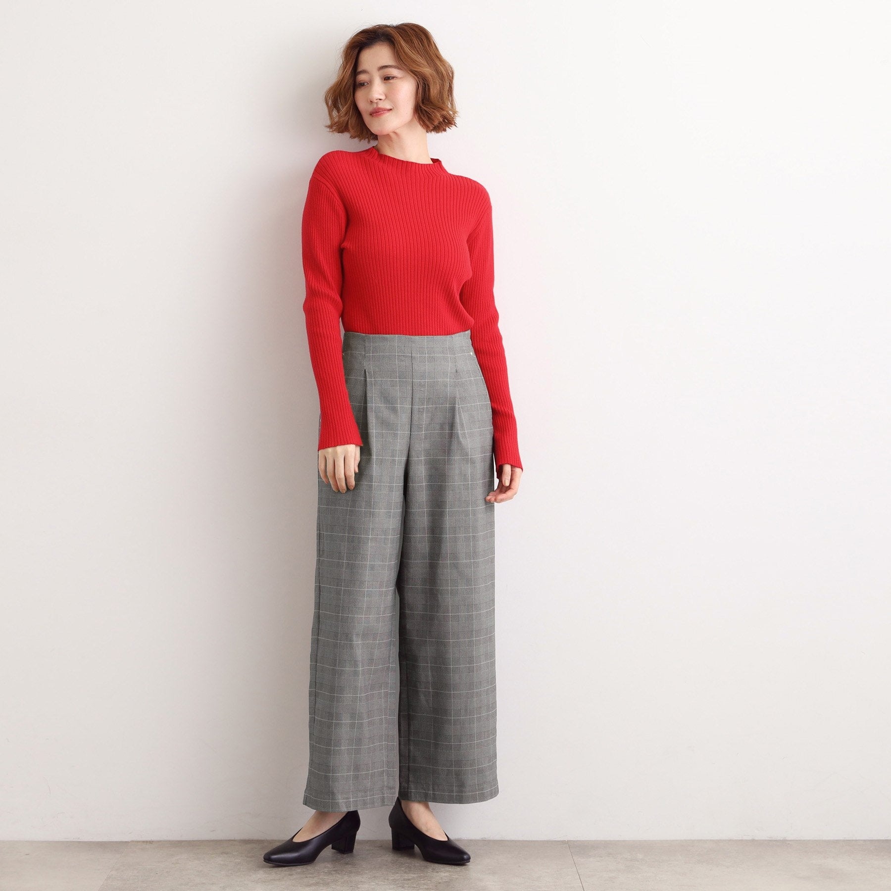 グローブ grove 【多機能】裏起毛ハイパーストレッチワイドパンツ （グレンチェック(204)） グレンチェック(204)