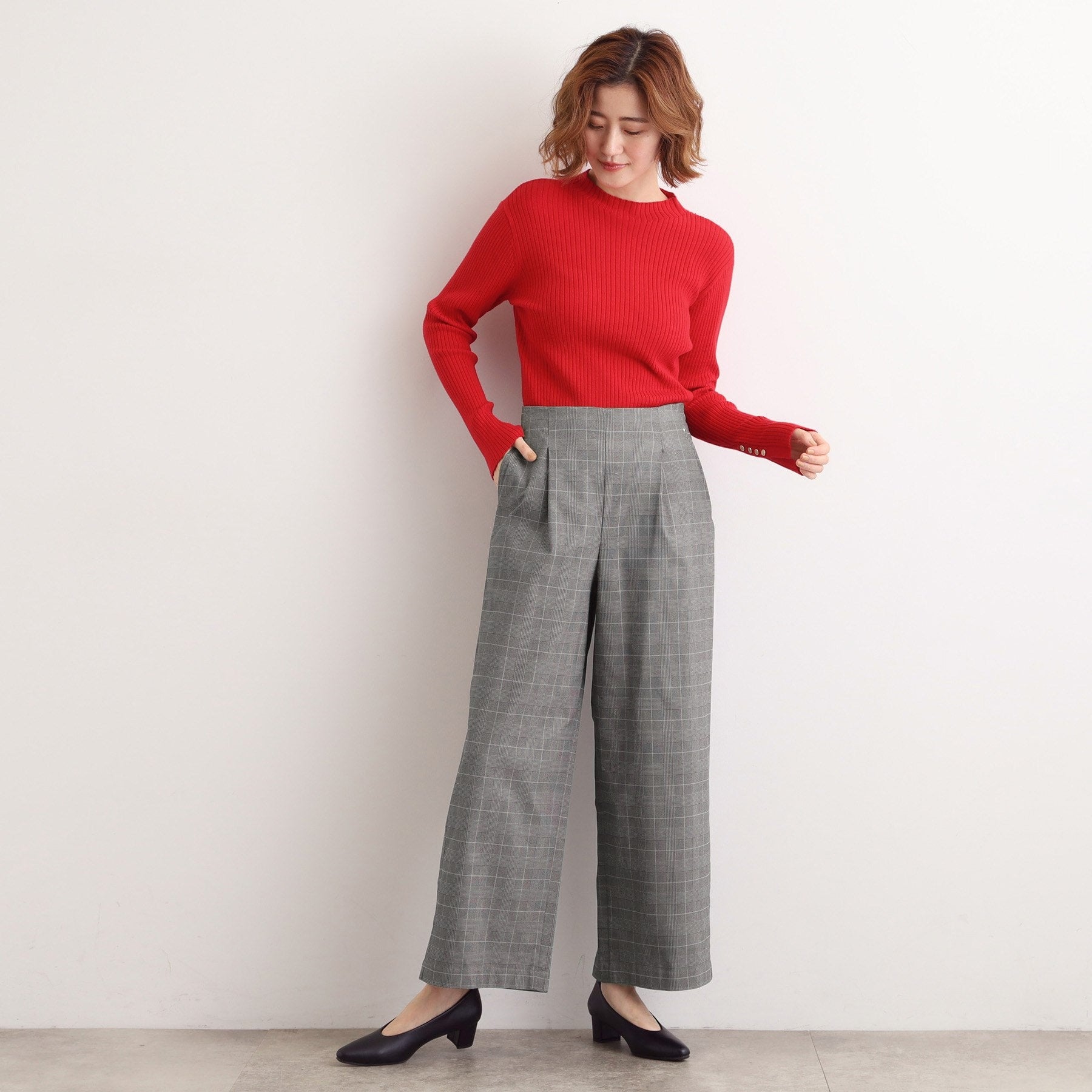 グローブ grove 【多機能】裏起毛ハイパーストレッチワイドパンツ （グレンチェック(204)） グレンチェック(204)