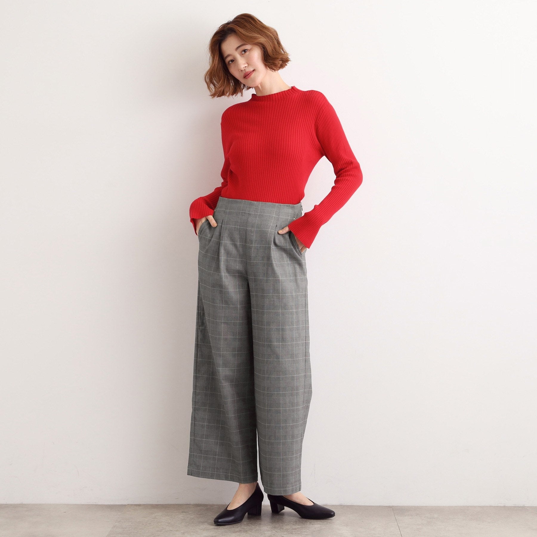 グローブ grove 【多機能】裏起毛ハイパーストレッチワイドパンツ （グレンチェック(204)） グレンチェック(204)