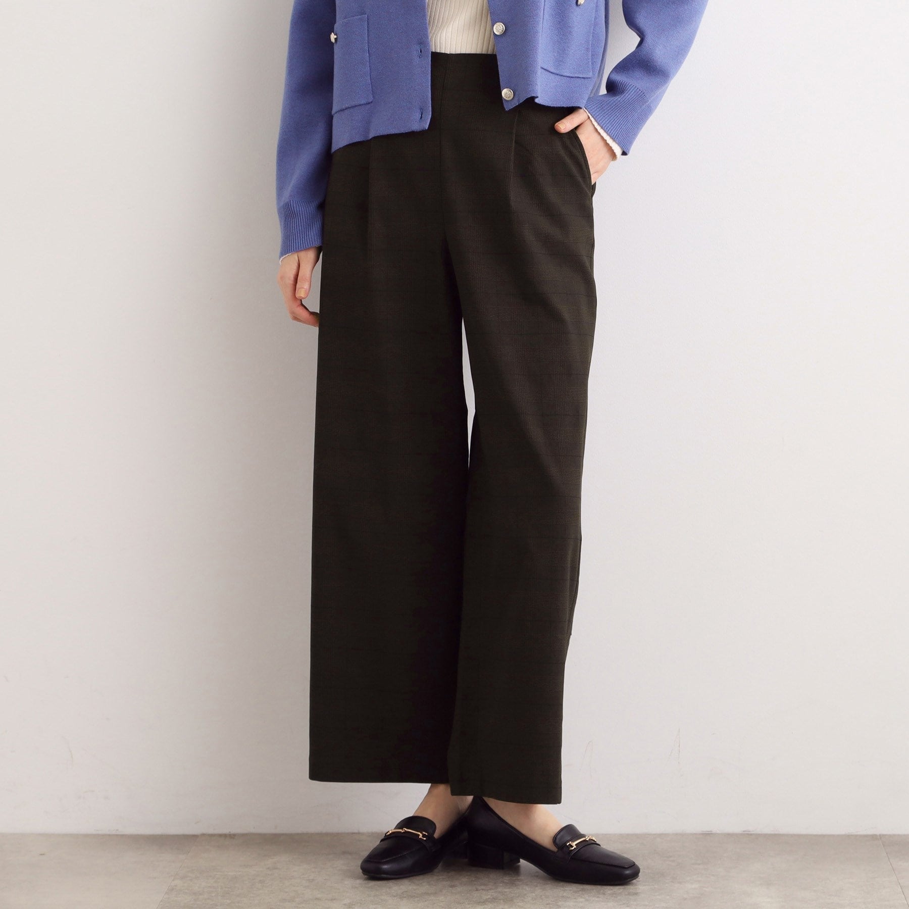 グローブ grove 【多機能】裏起毛ハイパーストレッチワイドパンツ （グレンチェック(204)） グレンチェック(204)