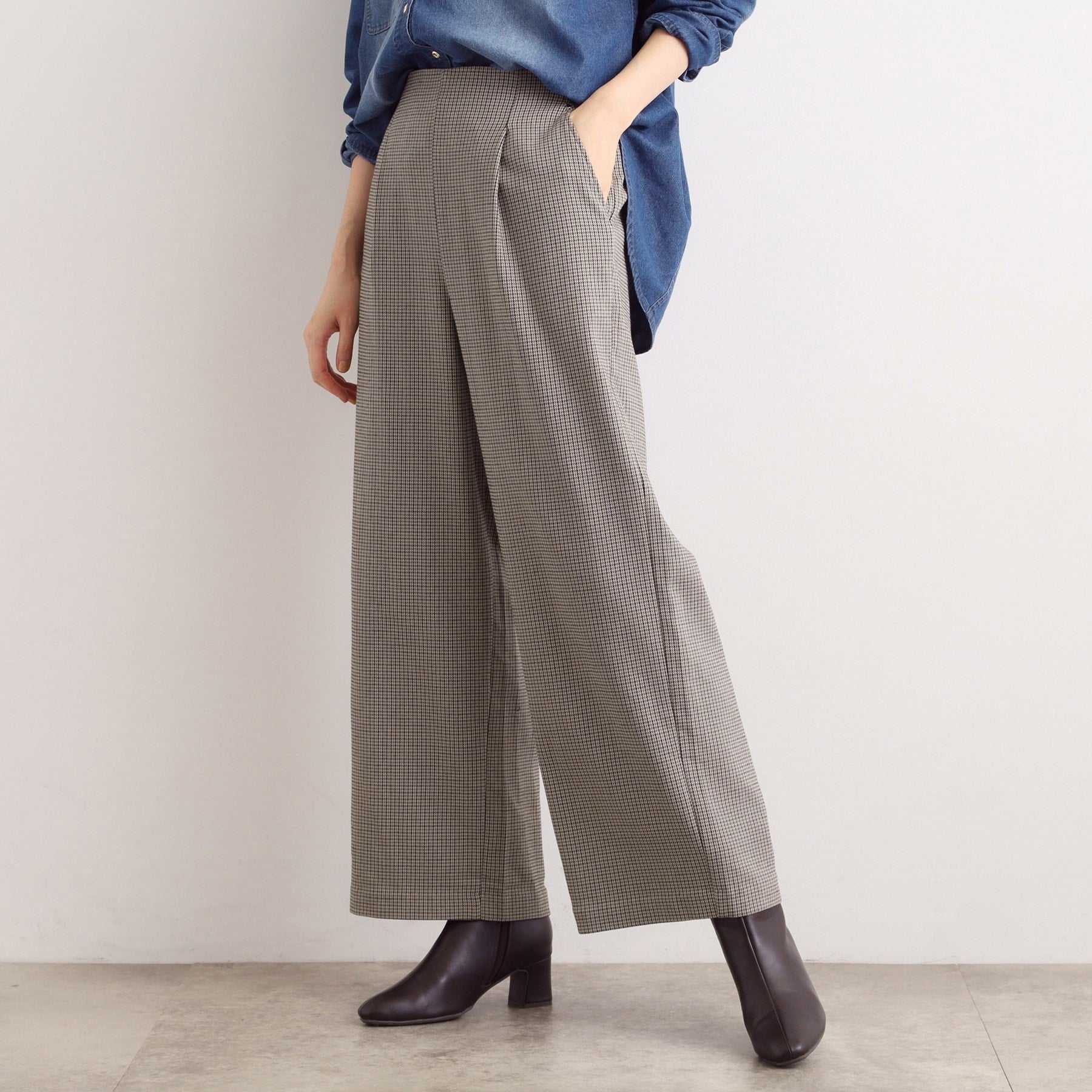 グローブ grove 【多機能】裏起毛ハイパーストレッチワイドパンツ （グレンチェック(204)） グレンチェック(204)