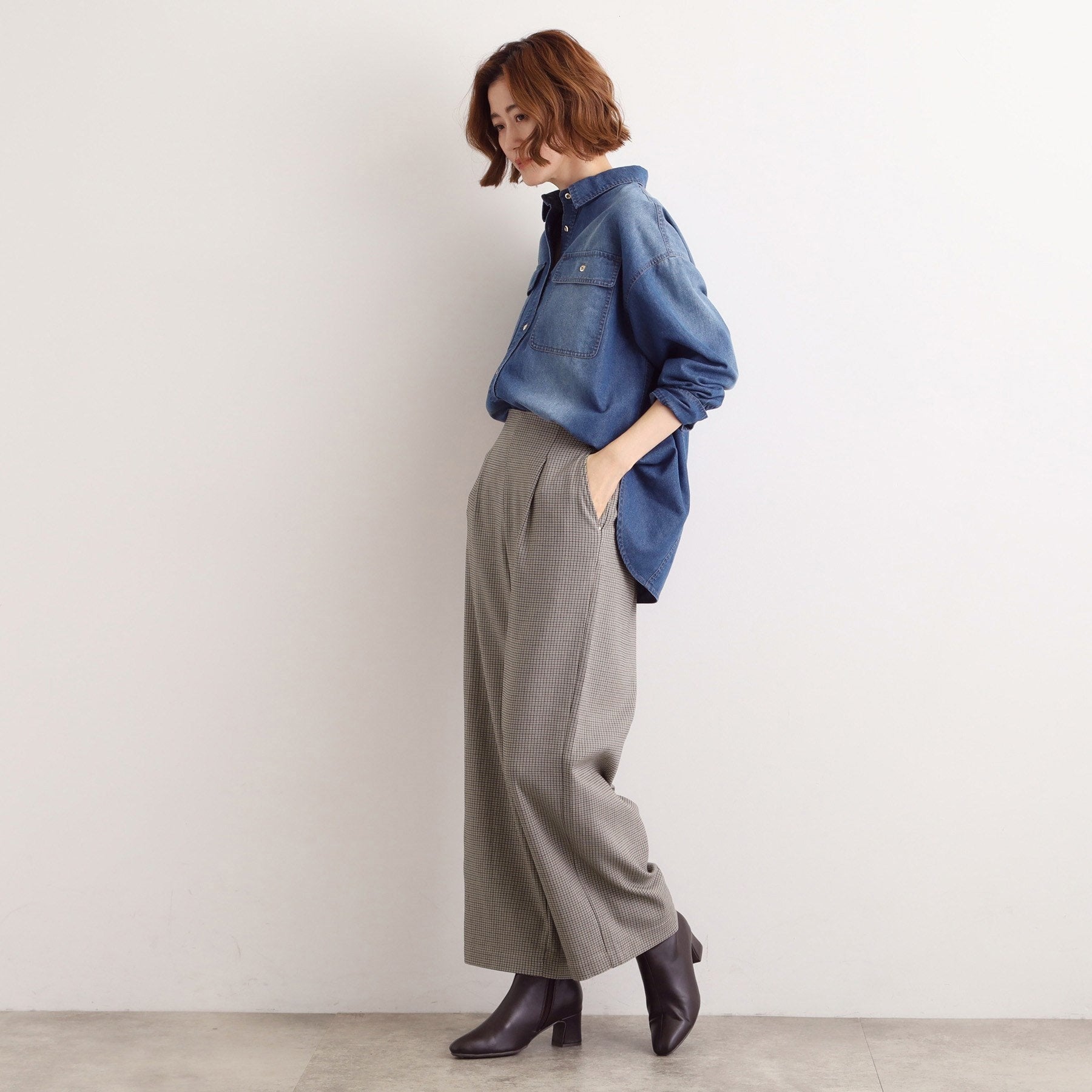 グローブ grove 【多機能】裏起毛ハイパーストレッチワイドパンツ （グレンチェック(204)） グレンチェック(204)