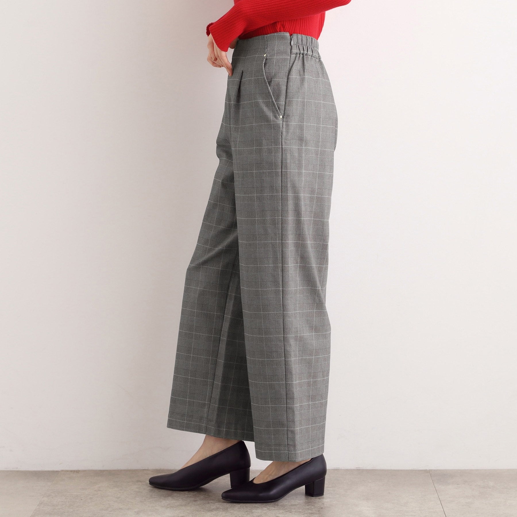 グローブ grove 【多機能】裏起毛ハイパーストレッチワイドパンツ （グレンチェック(204)） グレンチェック(204)