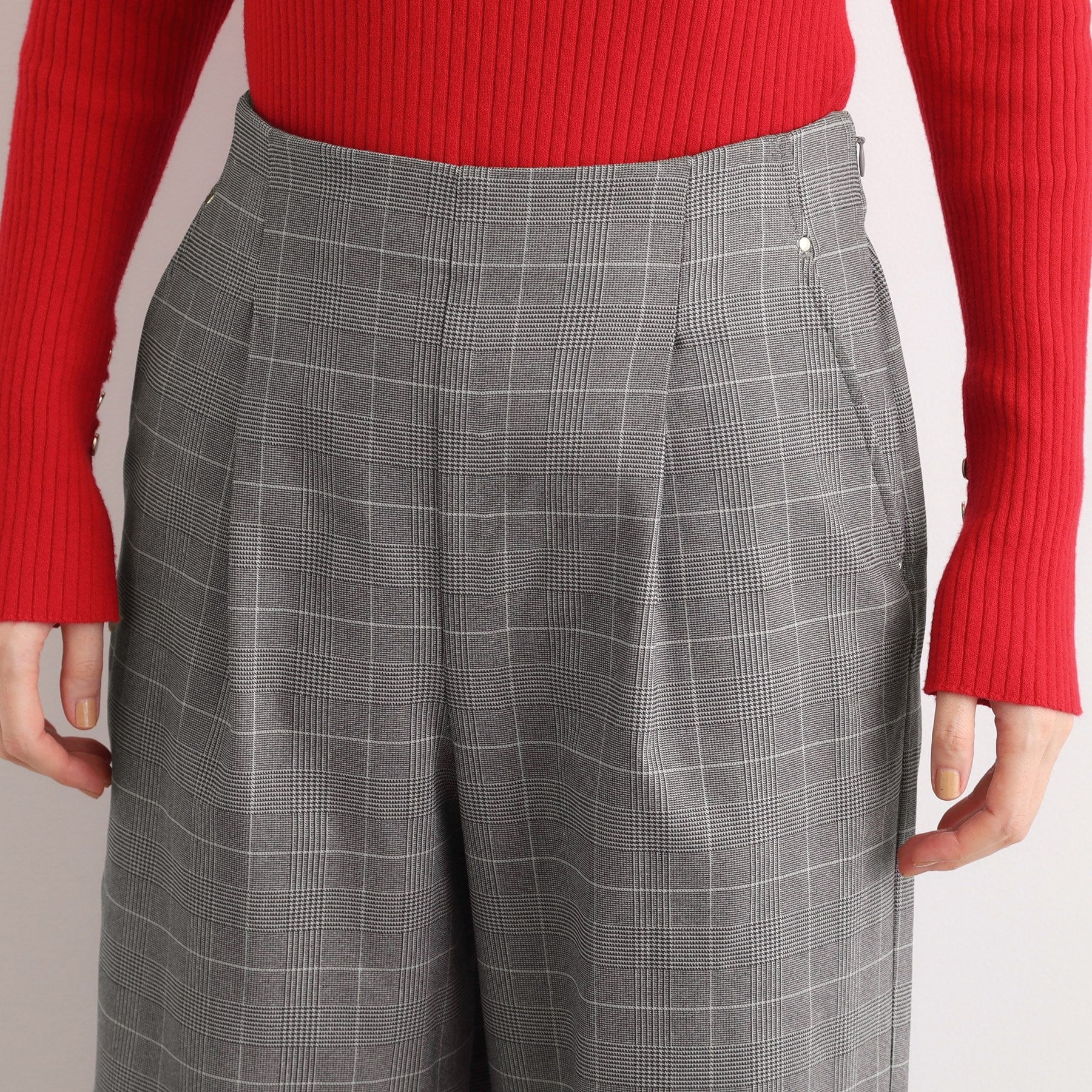 グローブ grove 【多機能】裏起毛ハイパーストレッチワイドパンツ （グレンチェック(204)） グレンチェック(204)