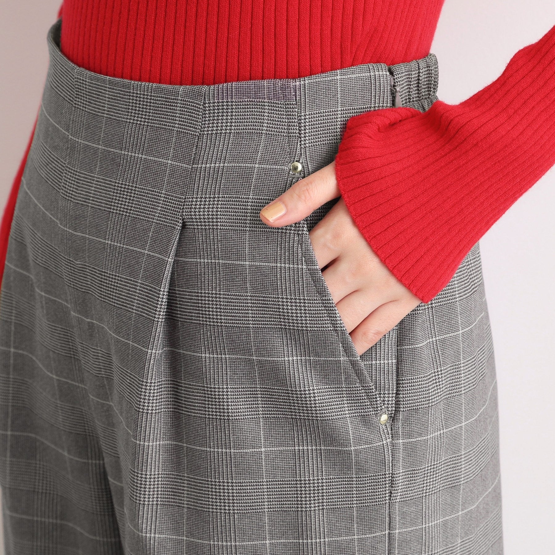 グローブ grove 【多機能】裏起毛ハイパーストレッチワイドパンツ （グレンチェック(204)） グレンチェック(204)