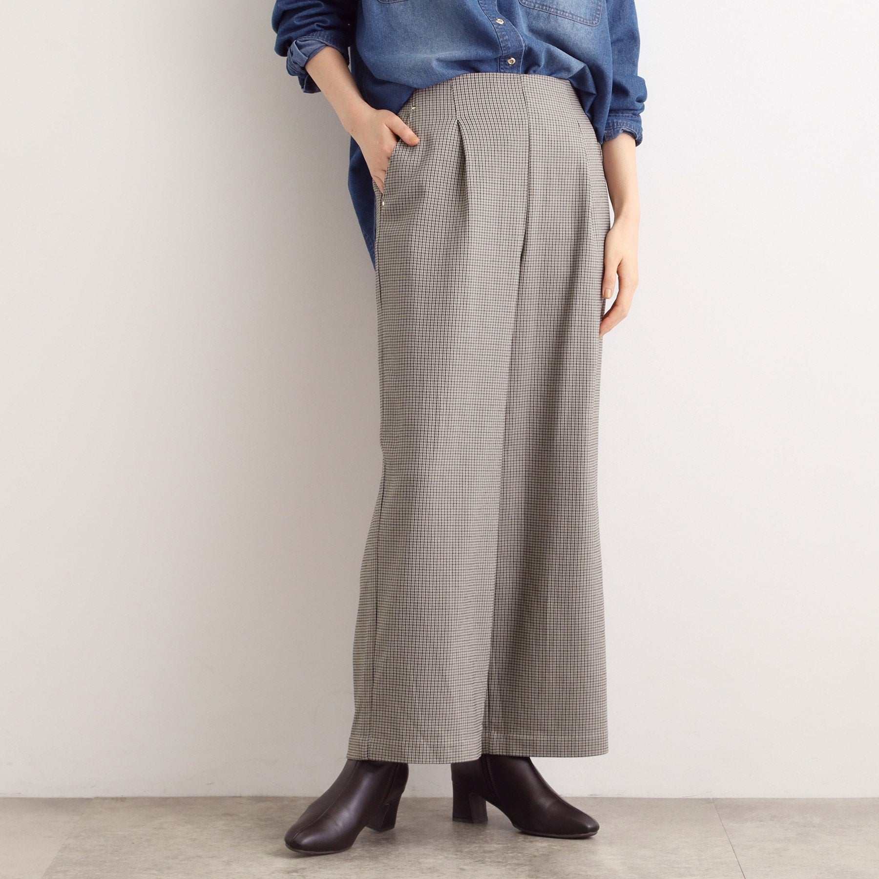 グローブ grove 【多機能】裏起毛ハイパーストレッチワイドパンツ （ガンクラブチェック(252)） ガンクラブチェック(252)