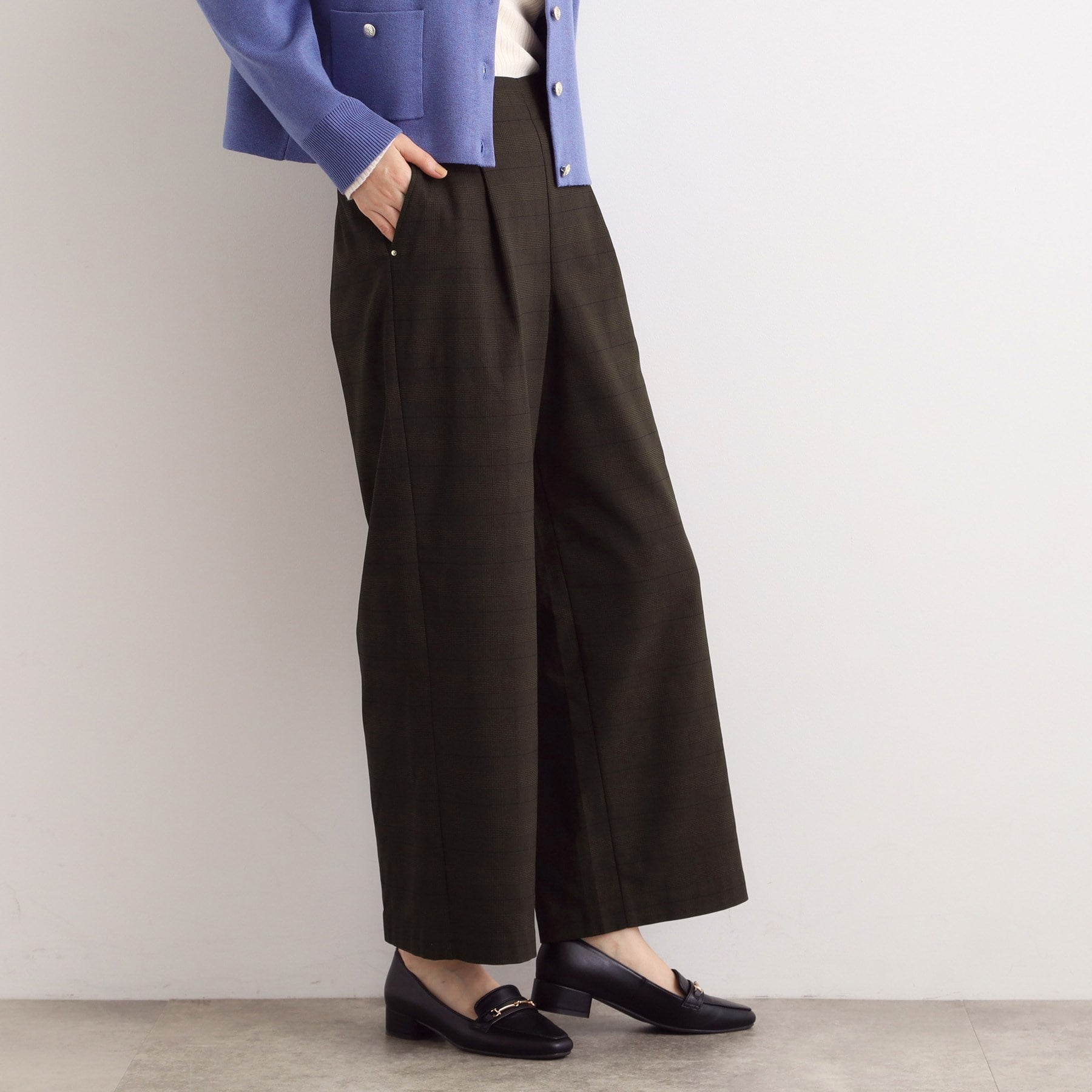 グローブ grove 【多機能】裏起毛ハイパーストレッチワイドパンツ （ブラウンチェック(243)） ブラウンチェック(243)