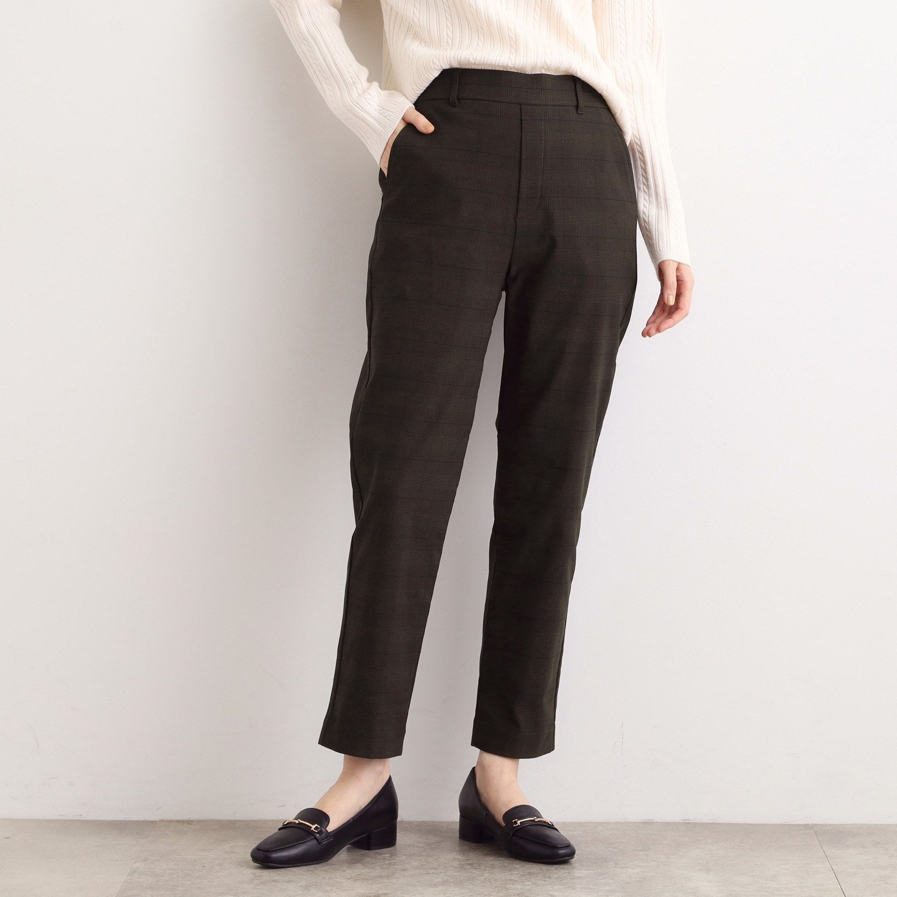 グローブ grove 【多機能】裏起毛ハイパーストレッチテーパードパンツ （ブラウンチェック(243)） ブラウンチェック(243)