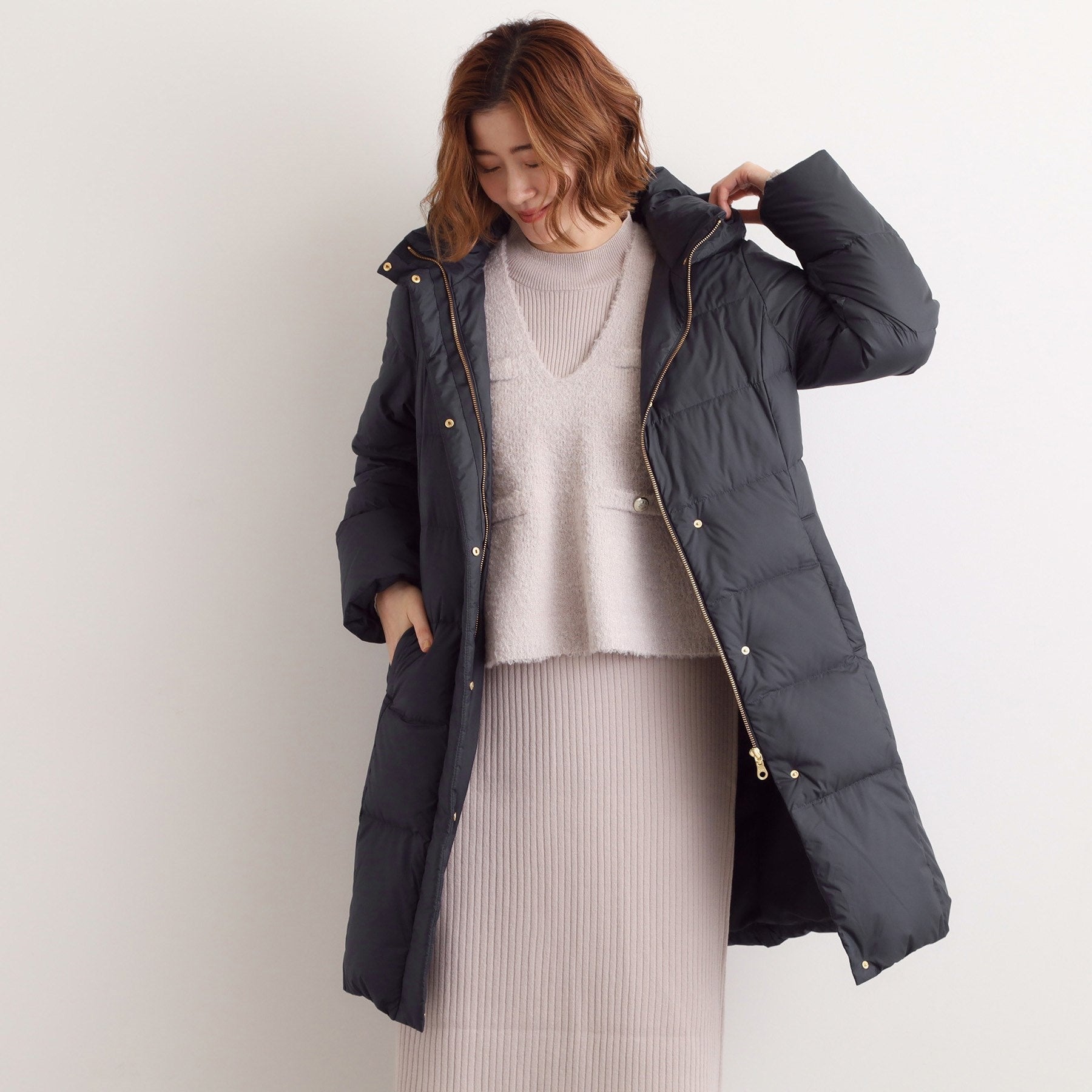 グローブ grove 【800FP・多機能】つつまれダウンロング （ネイビー(094)） ネイビー(094)