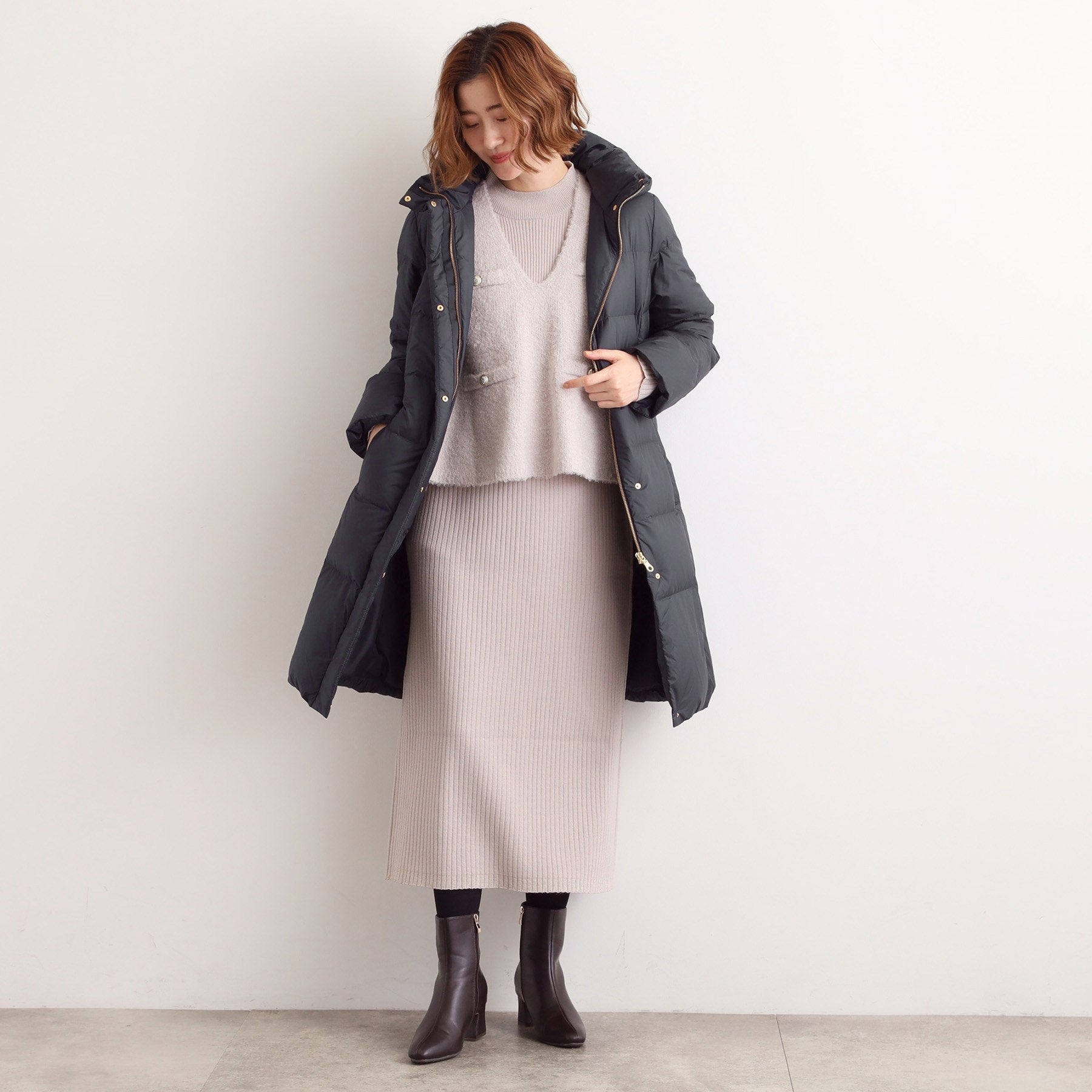 グローブ grove 【800FP・多機能】つつまれダウンロング （ネイビー(094)） ネイビー(094)