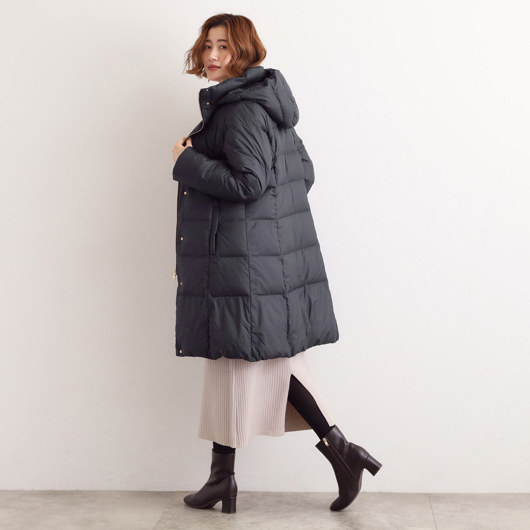 グローブ grove 【800FP・多機能】つつまれダウンロング （ネイビー(094)） ネイビー(094)