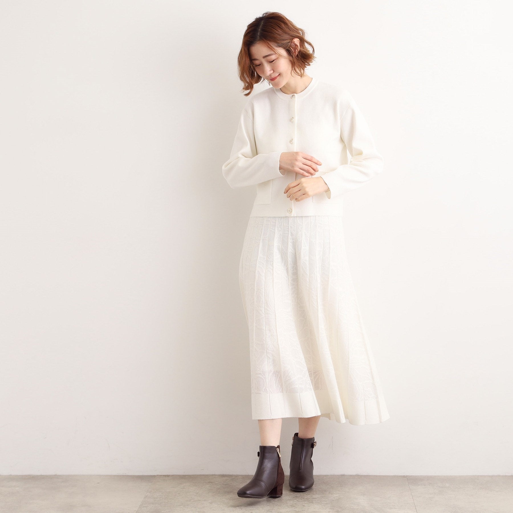 グローブ grove 【SET UP対応】レース柄ジャカードプリーツ風ニットスカート （ブラック(019)） ブラック(019)