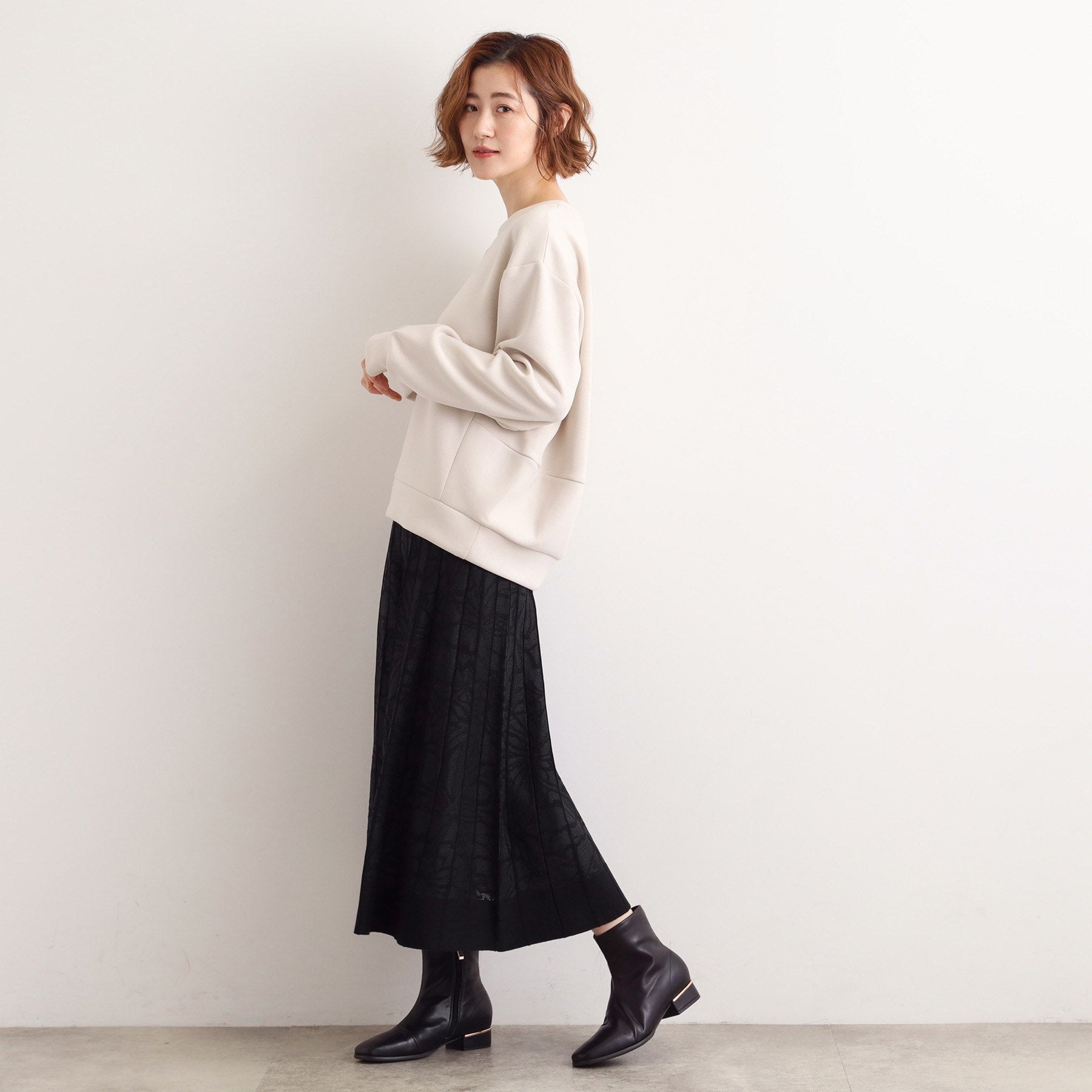 グローブ grove 【SET UP対応】レース柄ジャカードプリーツ風ニットスカート （ブラック(019)） ブラック(019)