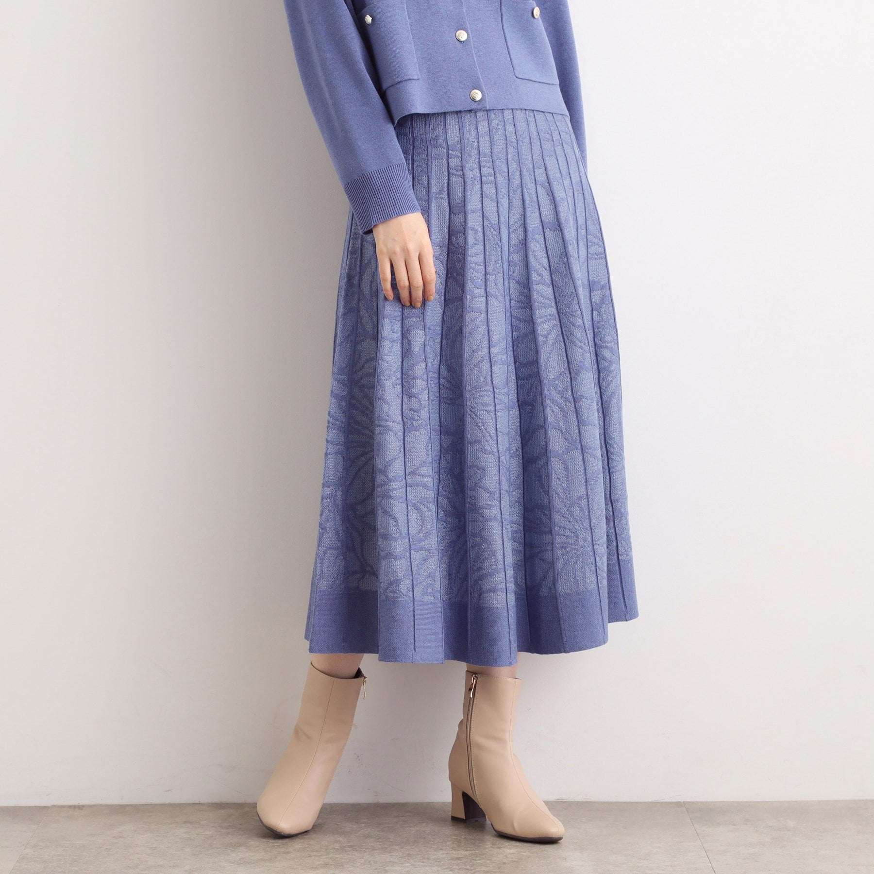 グローブ grove 【SET UP対応】レース柄ジャカードプリーツ風ニットスカート （ブラック(019)） ブラック(019)