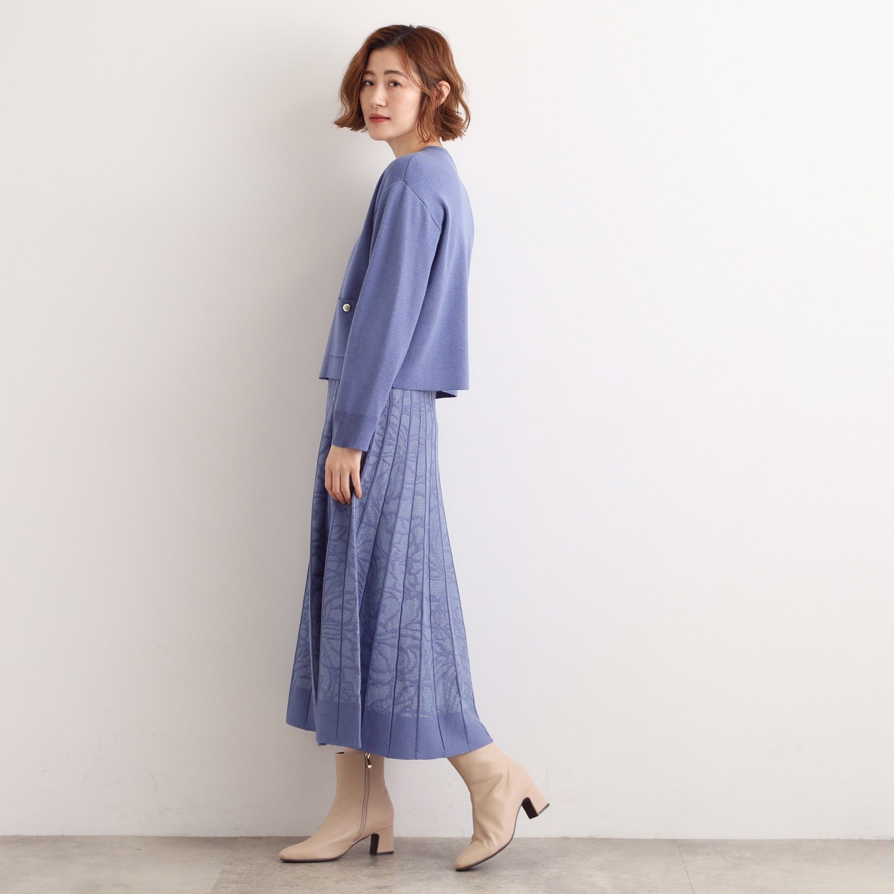 グローブ grove 【SET UP対応】レース柄ジャカードプリーツ風ニットスカート （ブラック(019)） ブラック(019)