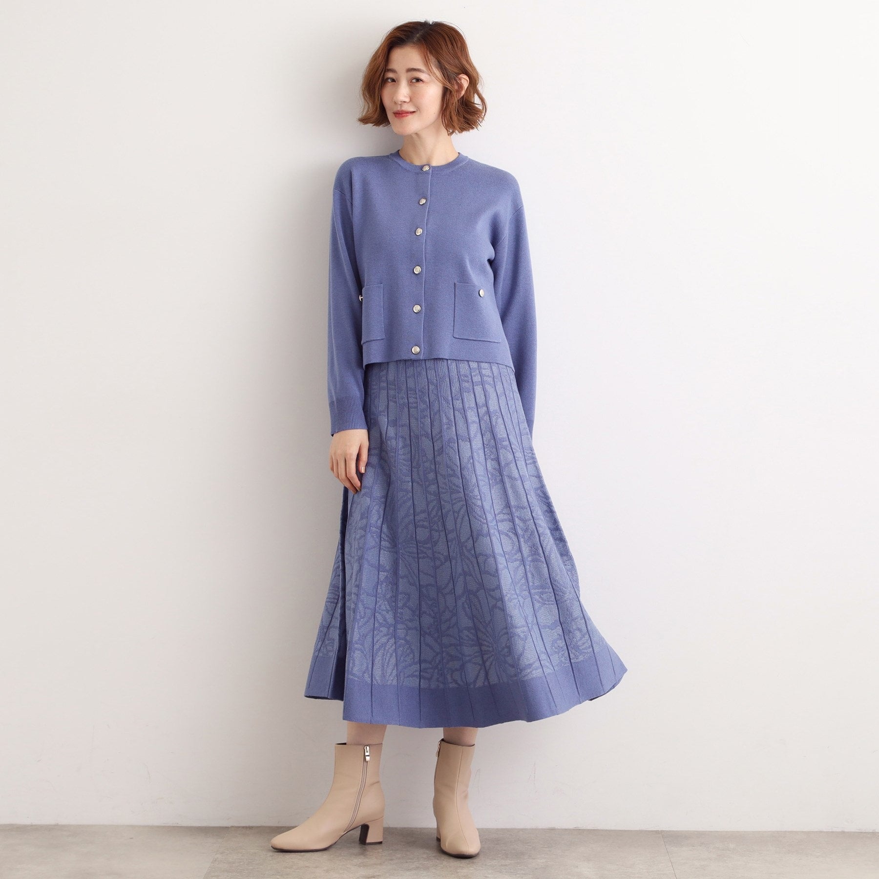 グローブ grove 【SET UP対応】レース柄ジャカードプリーツ風ニットスカート （ブラック(019)） ブラック(019)