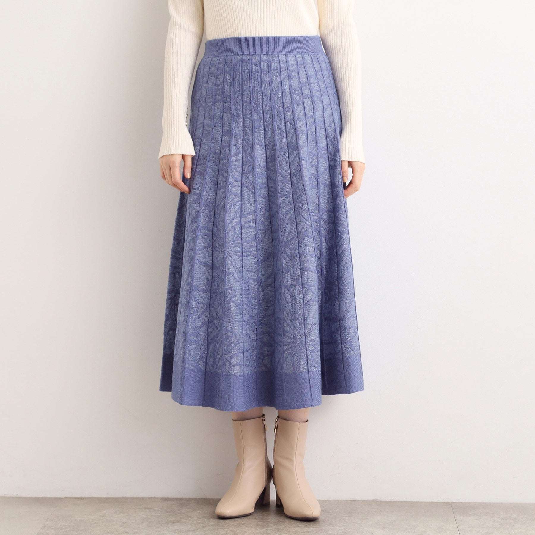 グローブ grove 【SET UP対応】レース柄ジャカードプリーツ風ニットスカート （ブラック(019)） ブラック(019)