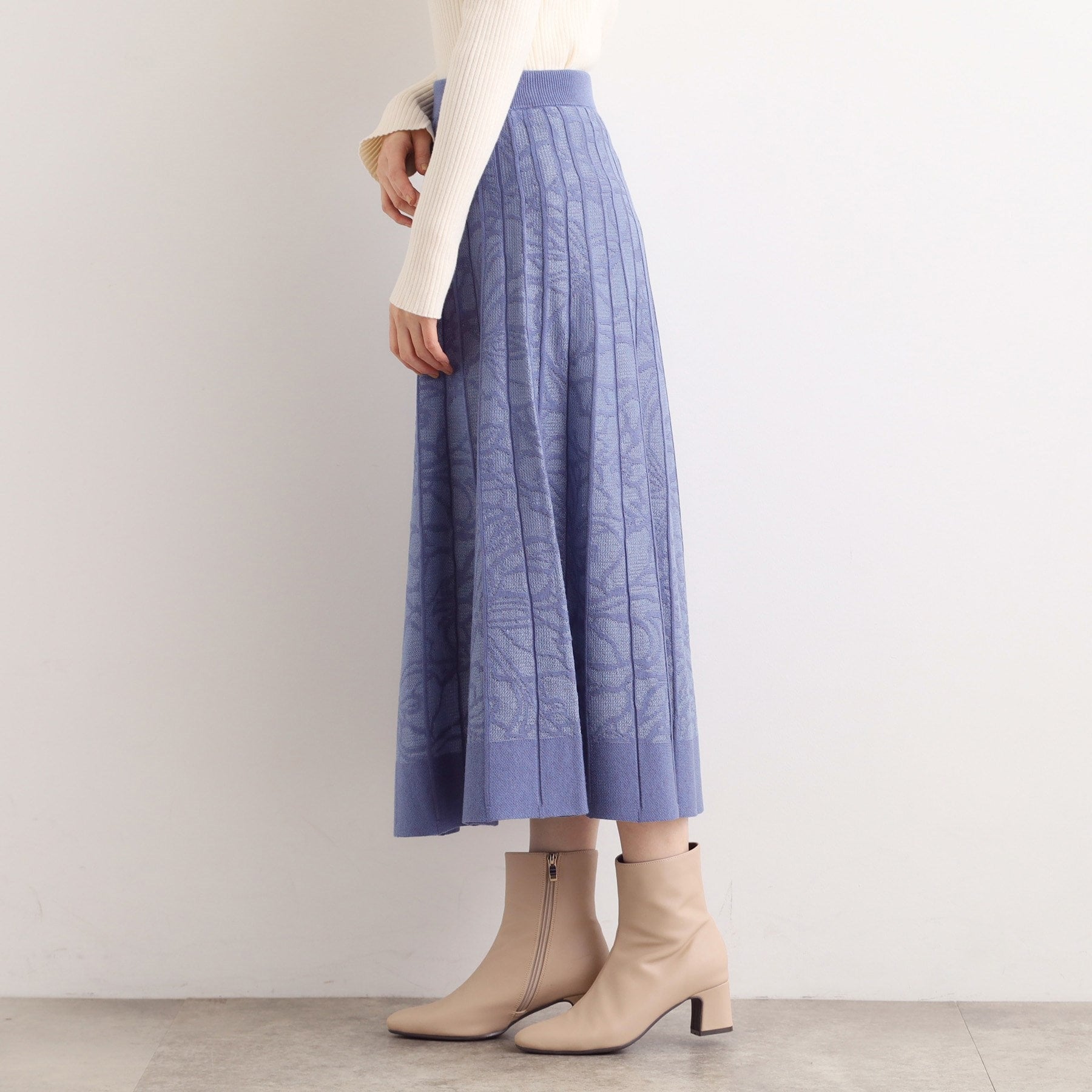 グローブ grove 【SET UP対応】レース柄ジャカードプリーツ風ニットスカート （ブラック(019)） ブラック(019)