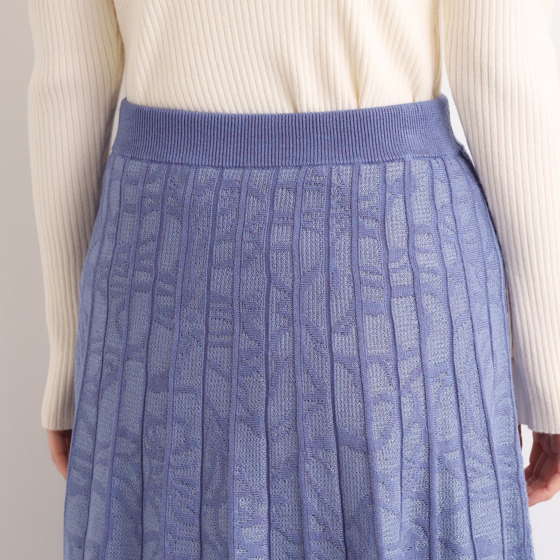 グローブ grove 【SET UP対応】レース柄ジャカードプリーツ風ニットスカート （ブラック(019)） ブラック(019)