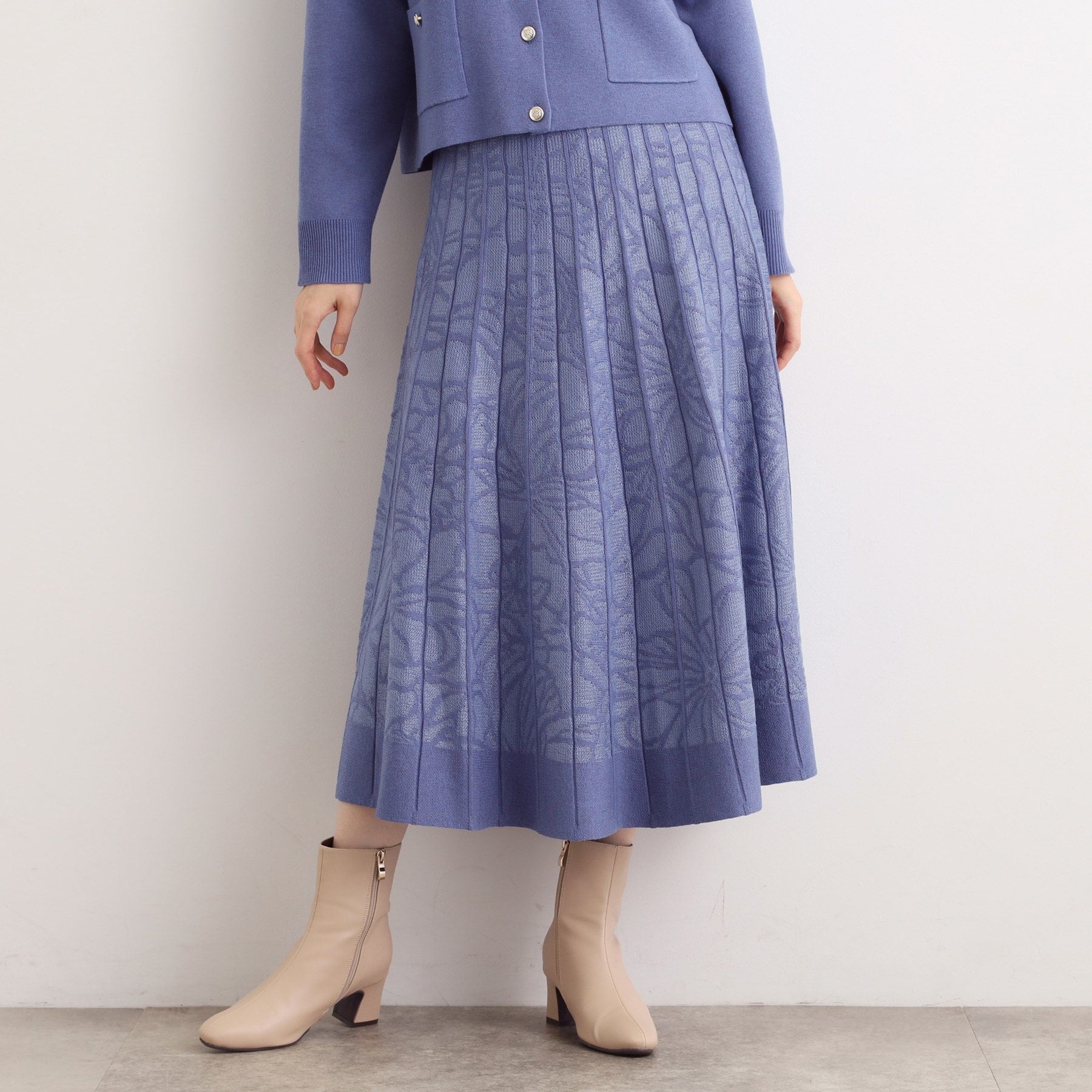 グローブ grove 【SET UP対応】レース柄ジャカードプリーツ風ニットスカート （ブラック(019)） ブラック(019)