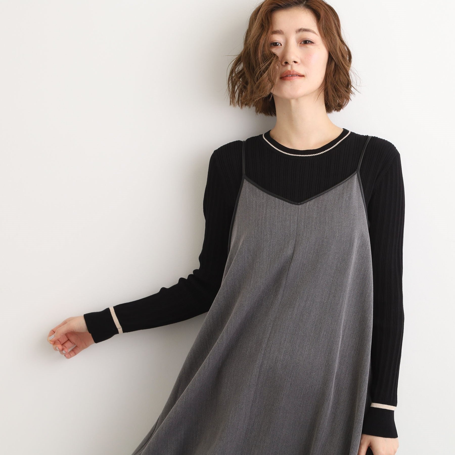 グローブ grove パイピングへリンボンキャミワンピース （チャコールグレー(014)） チャコールグレー(014)